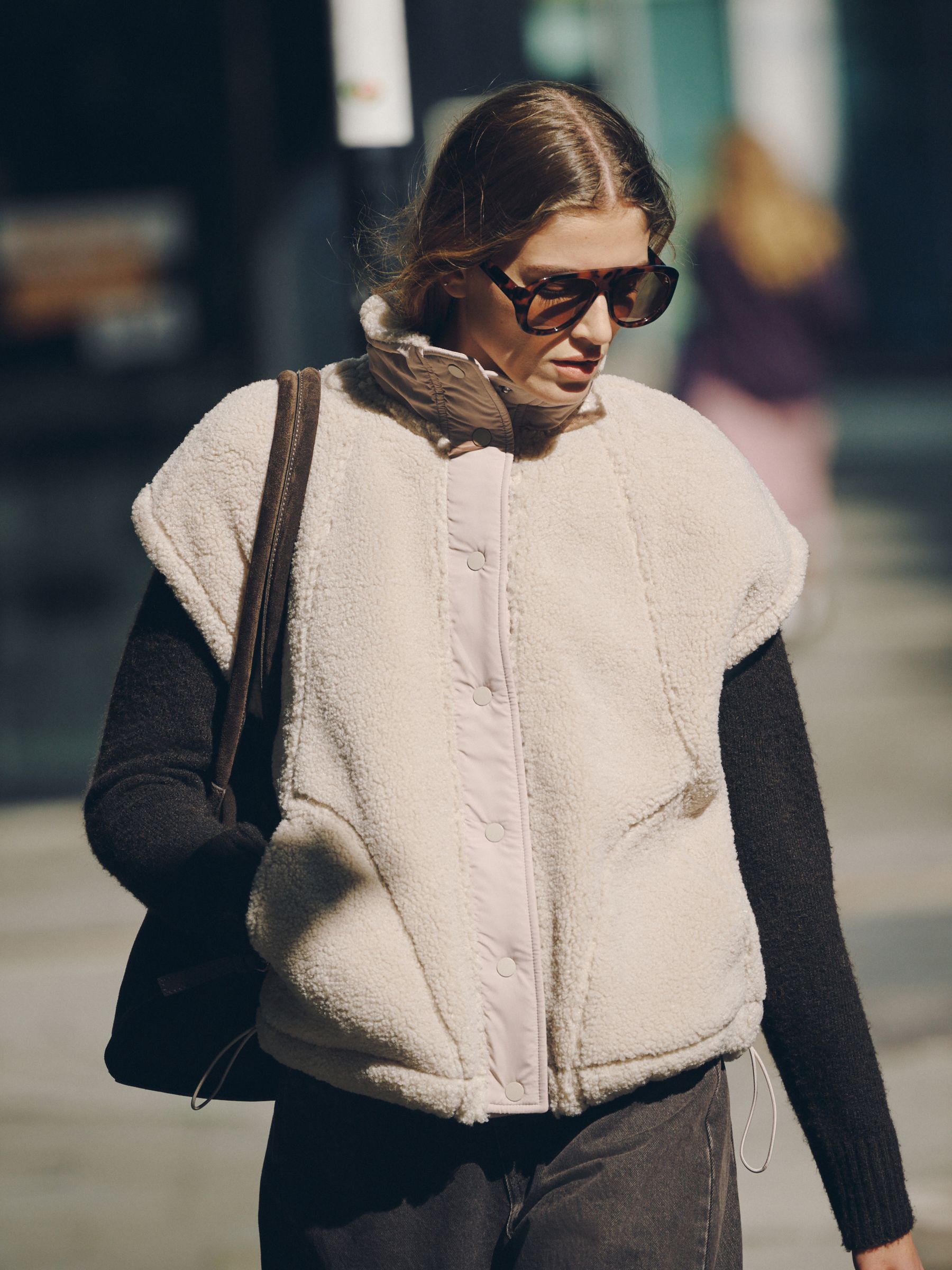 Oversized Borg Gilet Cover-Up - Ecru - Regular - Location Worn