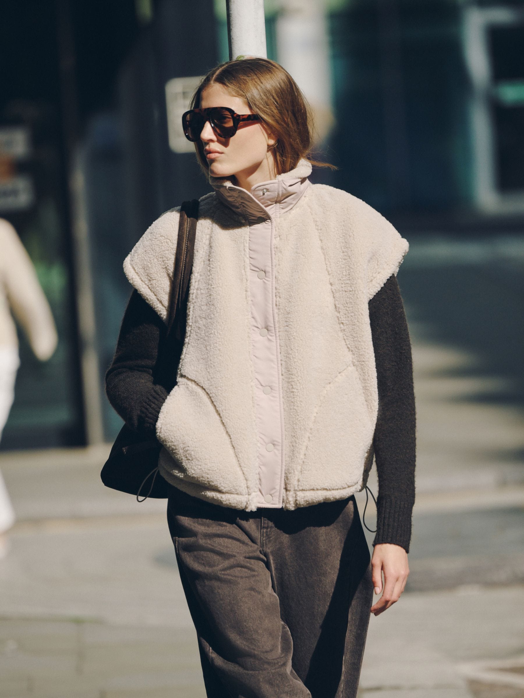 Oversized Borg Gilet Cover-Up - Ecru - Regular - Location Worn