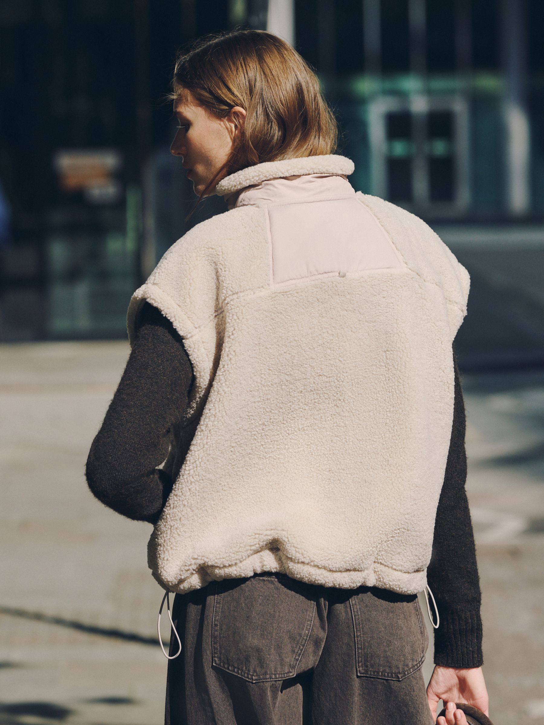 Oversized Borg Gilet Cover-Up - Ecru - Regular - Location Worn