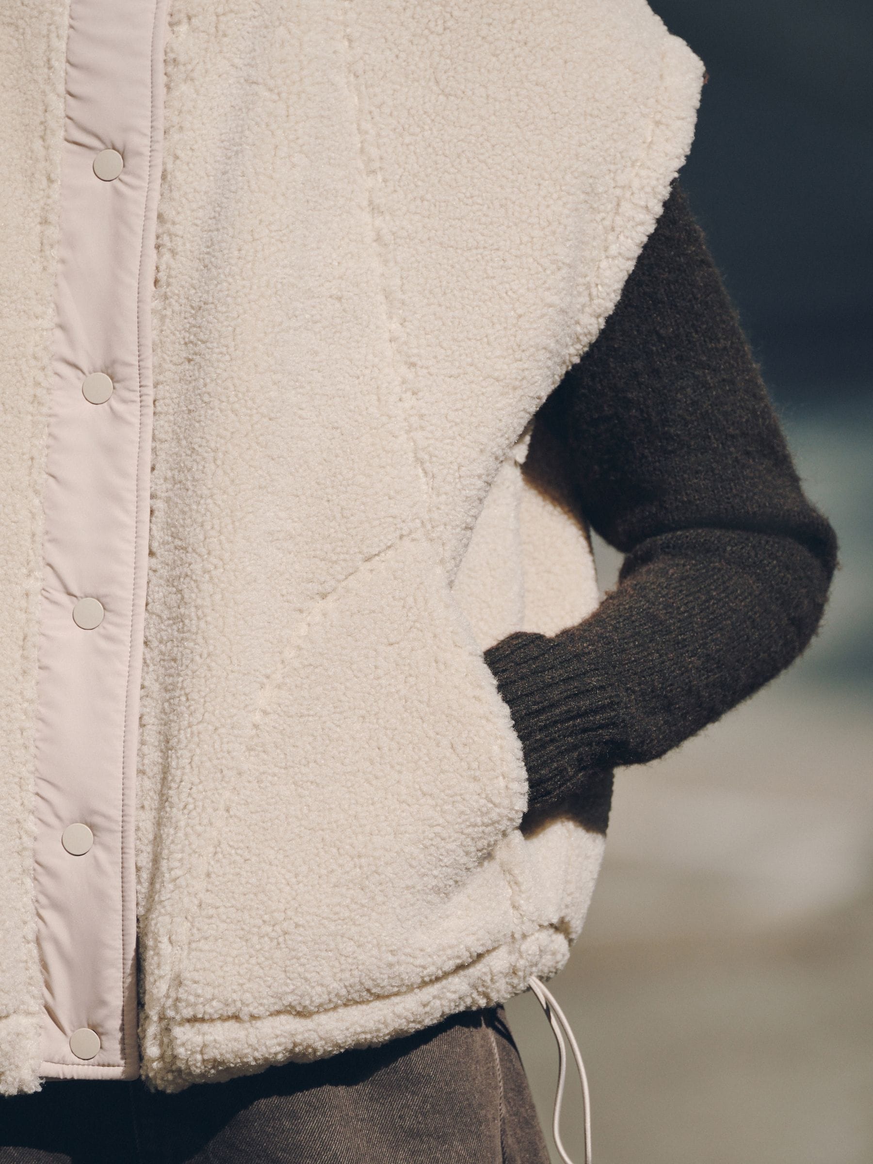 Oversized Borg Gilet Cover-Up - Ecru - Regular - Location Worn
