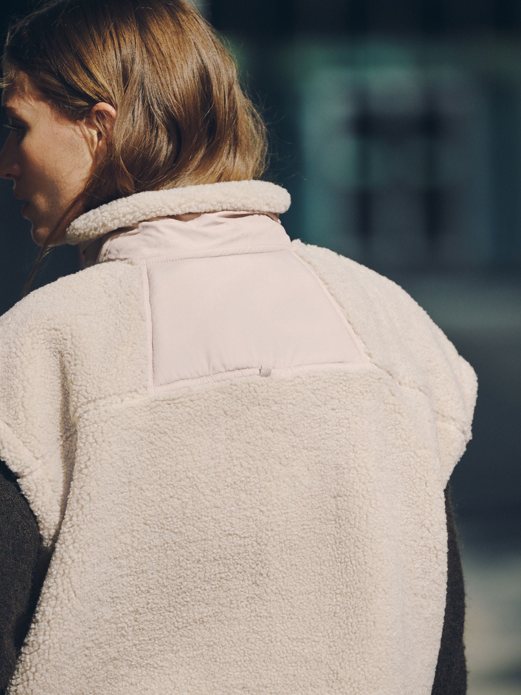 Oversized Borg Gilet Cover-Up - Ecru - Regular - Location Worn