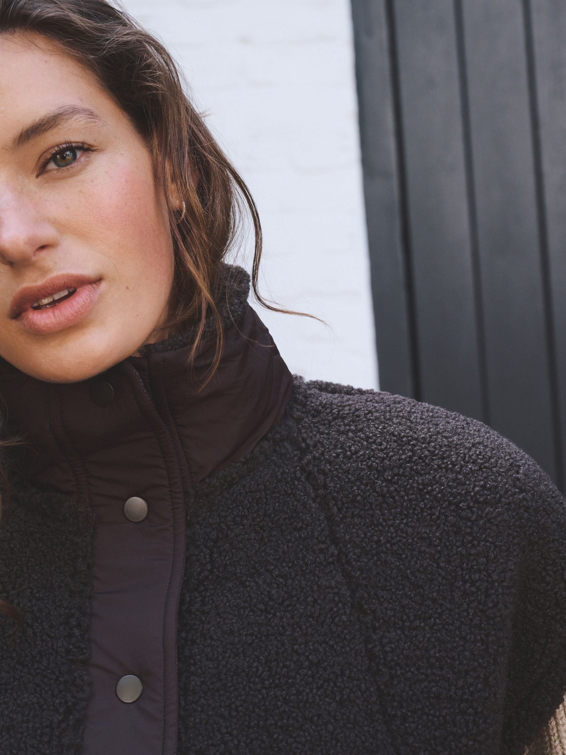Oversized Borg Gilet Cover-Up - Chocolate Brown - Regular - Location Worn