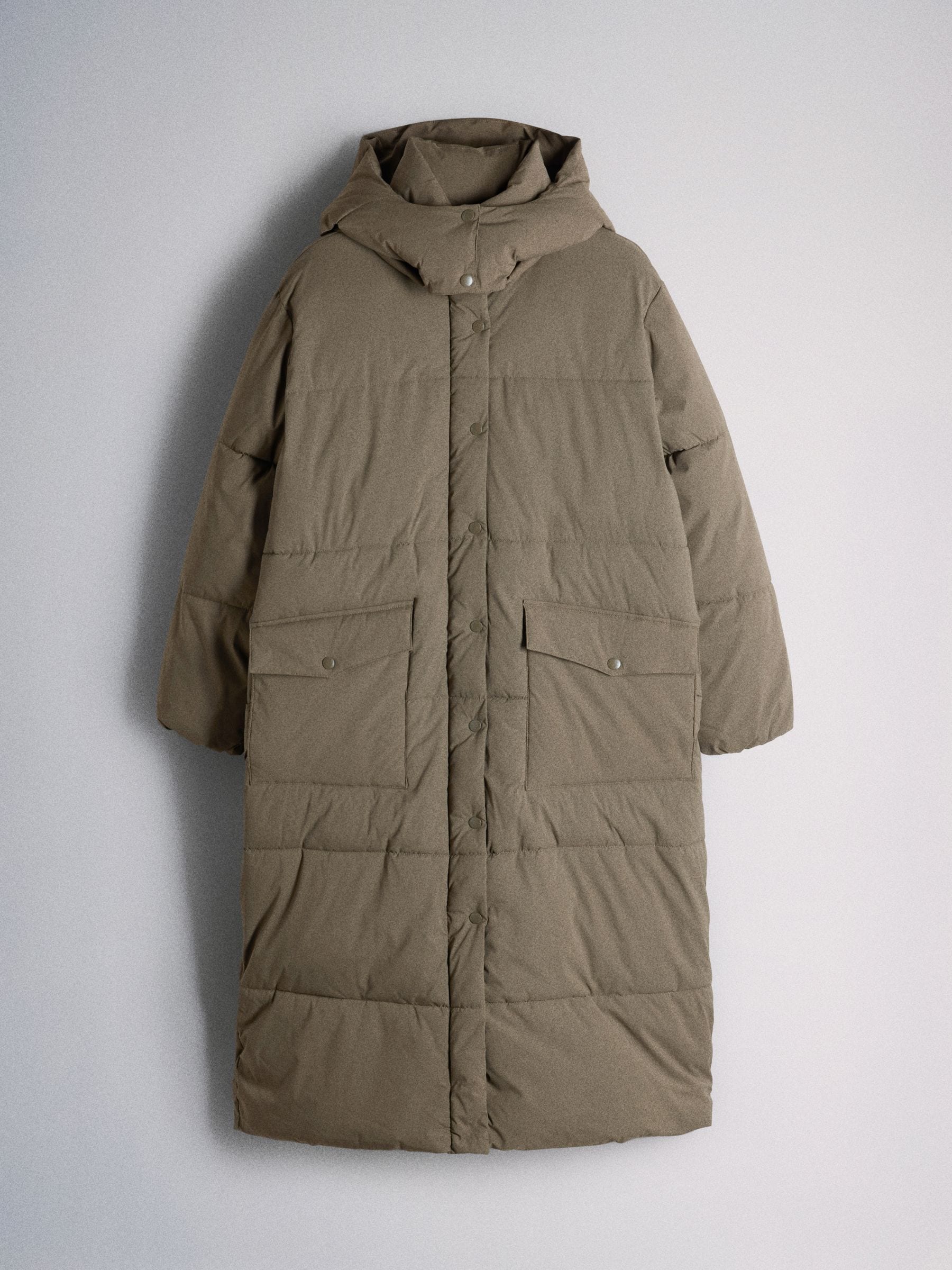 The Set Showerproof Padded Maxi Coat - Khaki - Regular - SIP Still Life