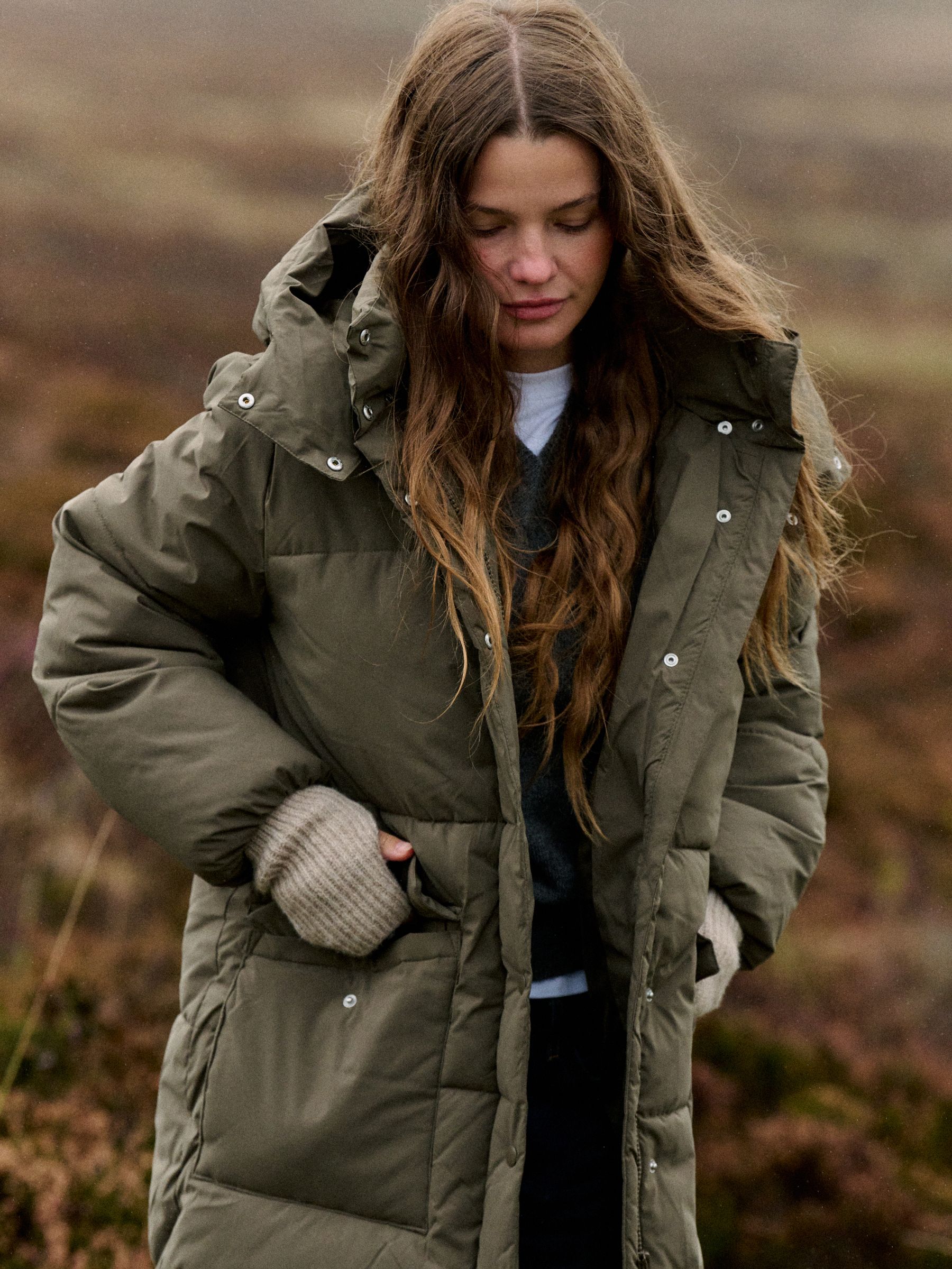The Set Showerproof Padded Maxi Coat - Khaki - Regular - Location Worn