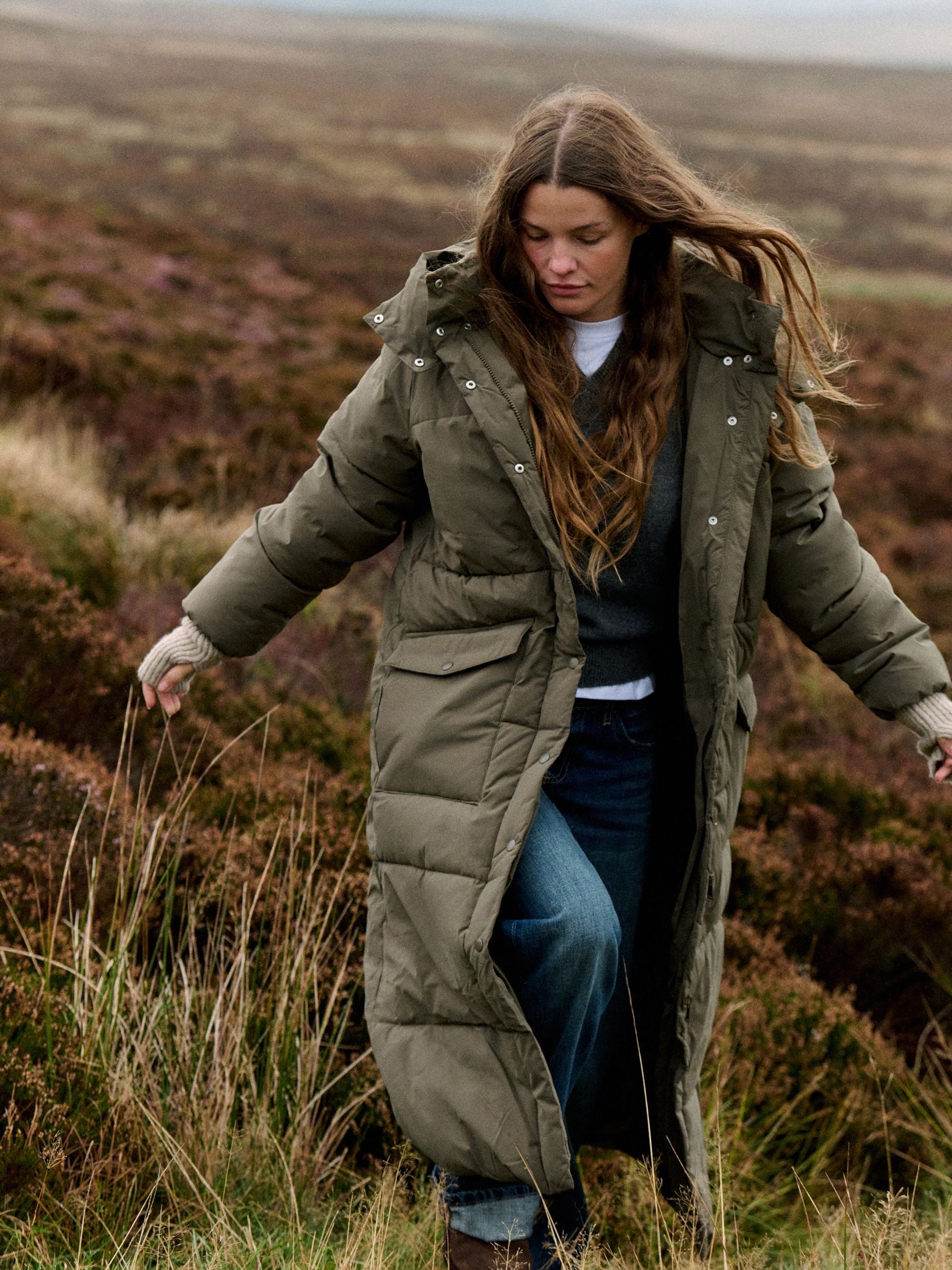 The Set Showerproof Padded Maxi Coat - Khaki - Regular - Location Worn