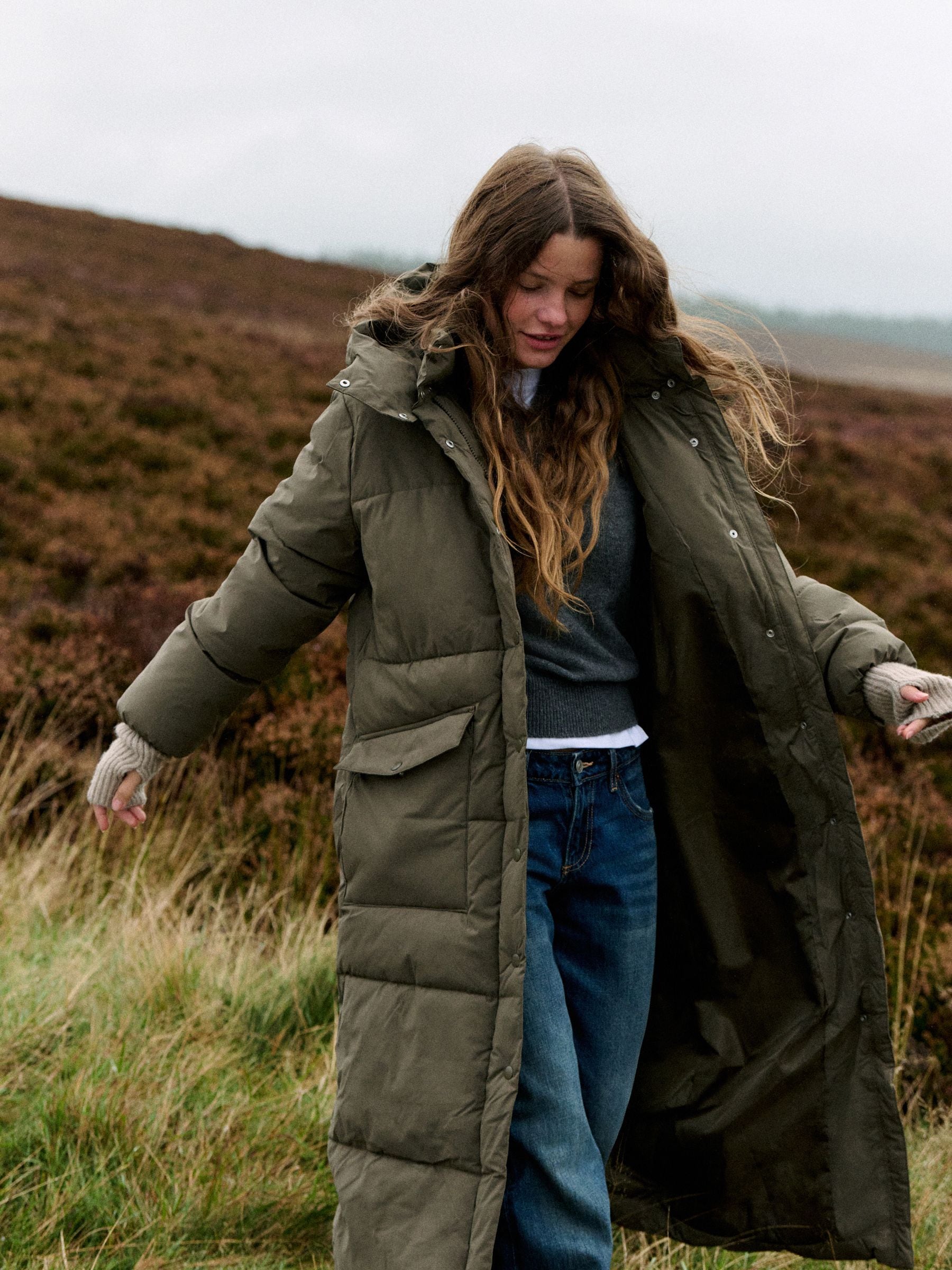 The Set Showerproof Padded Maxi Coat - Khaki - Regular - Location Worn