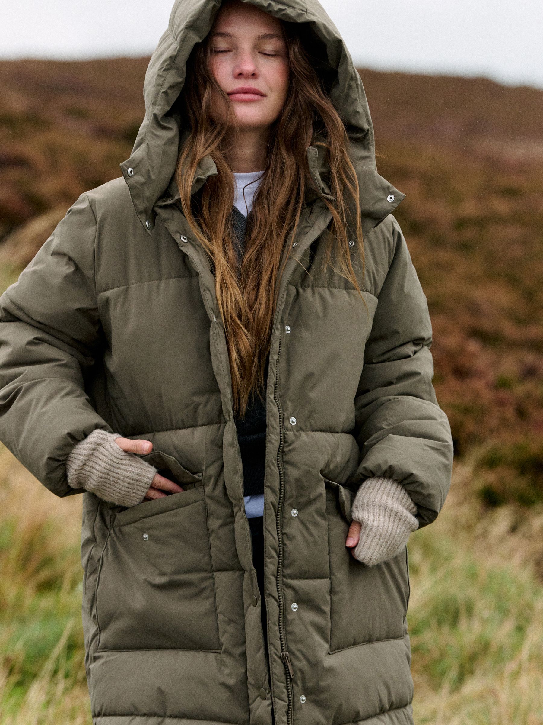 The Set Showerproof Padded Maxi Coat - Khaki - Regular - Location Worn