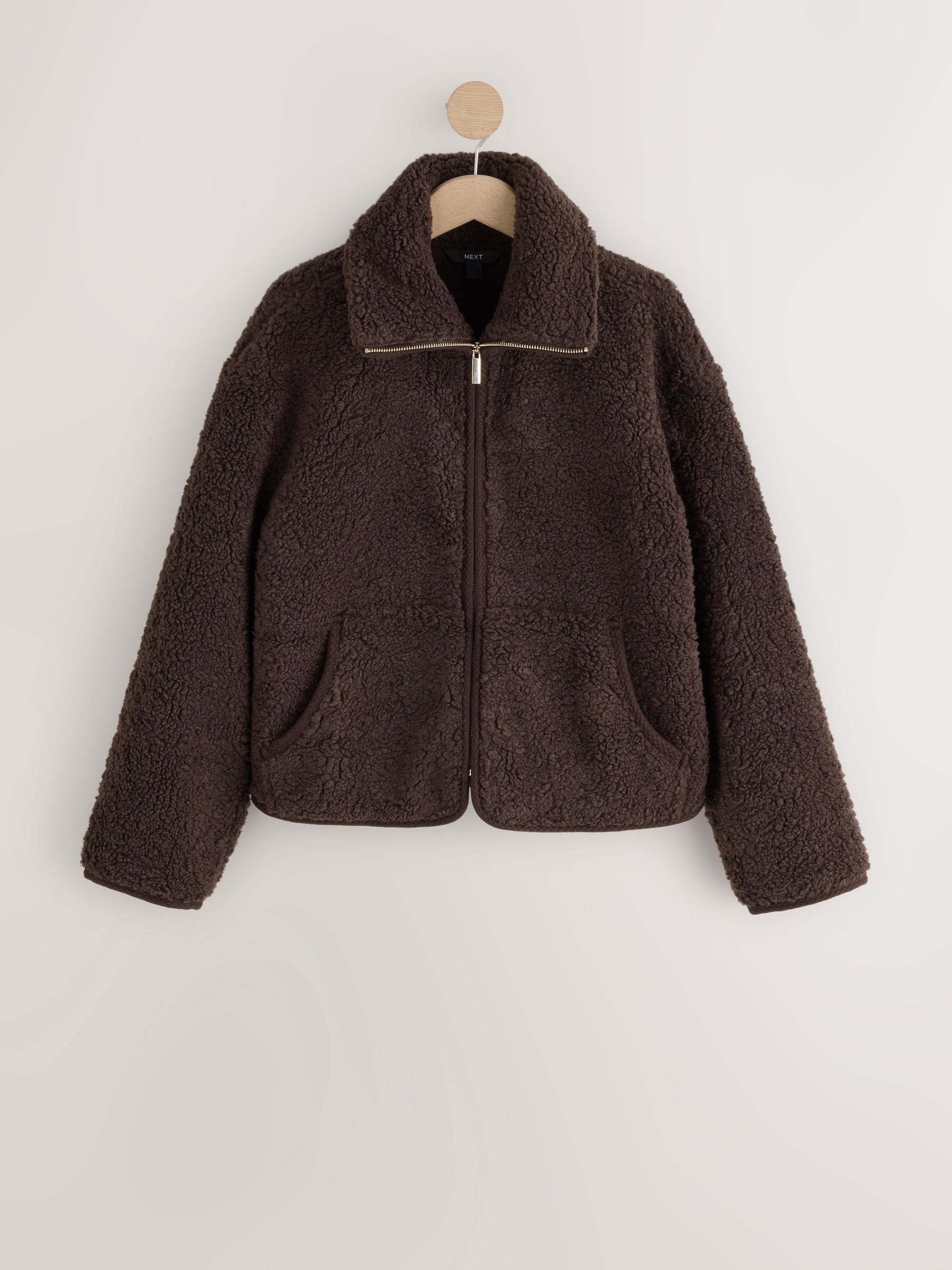 Sheepy Borg Zip Through Jacket - Chocolate Brown - Regular - SIP Still Life