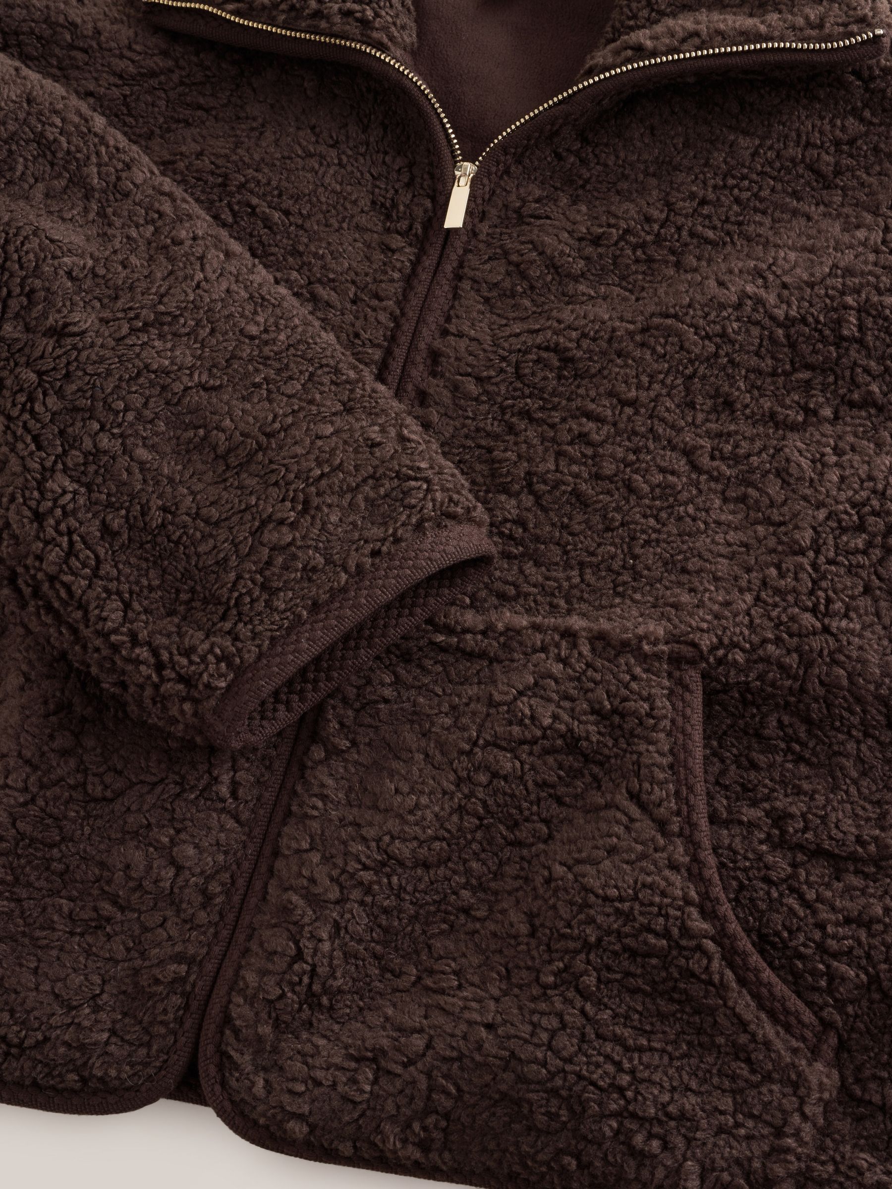 Sheepy Borg Zip Through Jacket - Chocolate Brown - Regular - SIP Still Life
