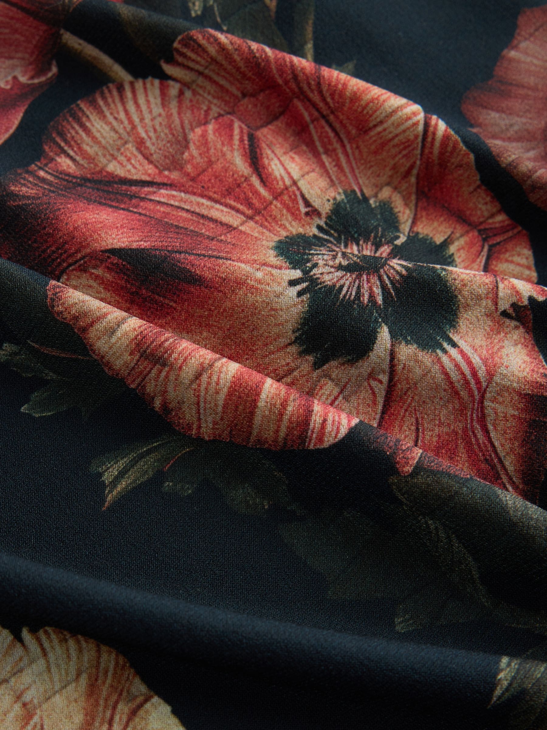Long Sleeve V-Neck Cuff Top - Black/Red Floral Print - Regular - SIP Still Life