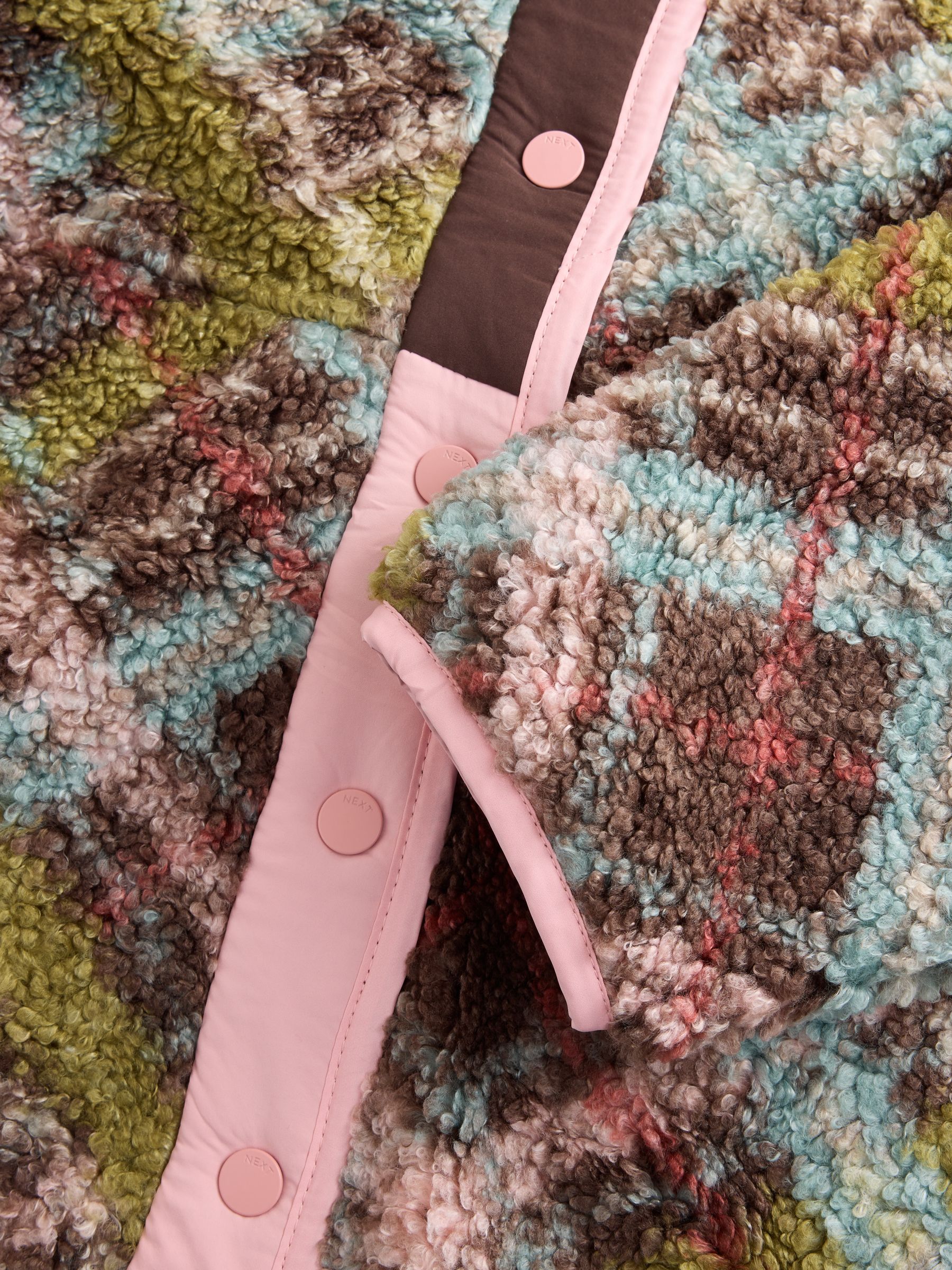 Button Through Borg Fleece - Green/Pink Tartan - Regular - SIP Still Life