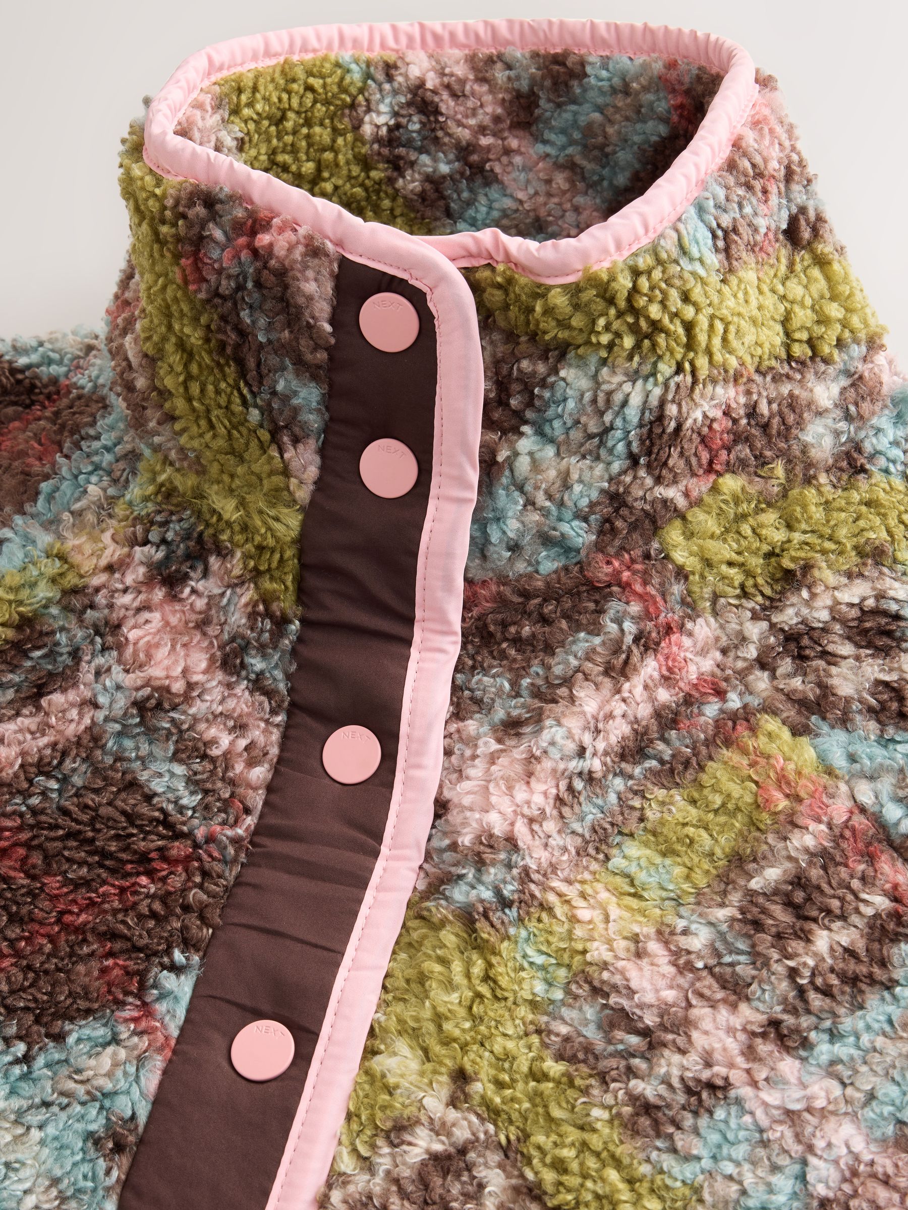 Button Through Borg Fleece - Green/Pink Tartan - Regular - SIP Still Life
