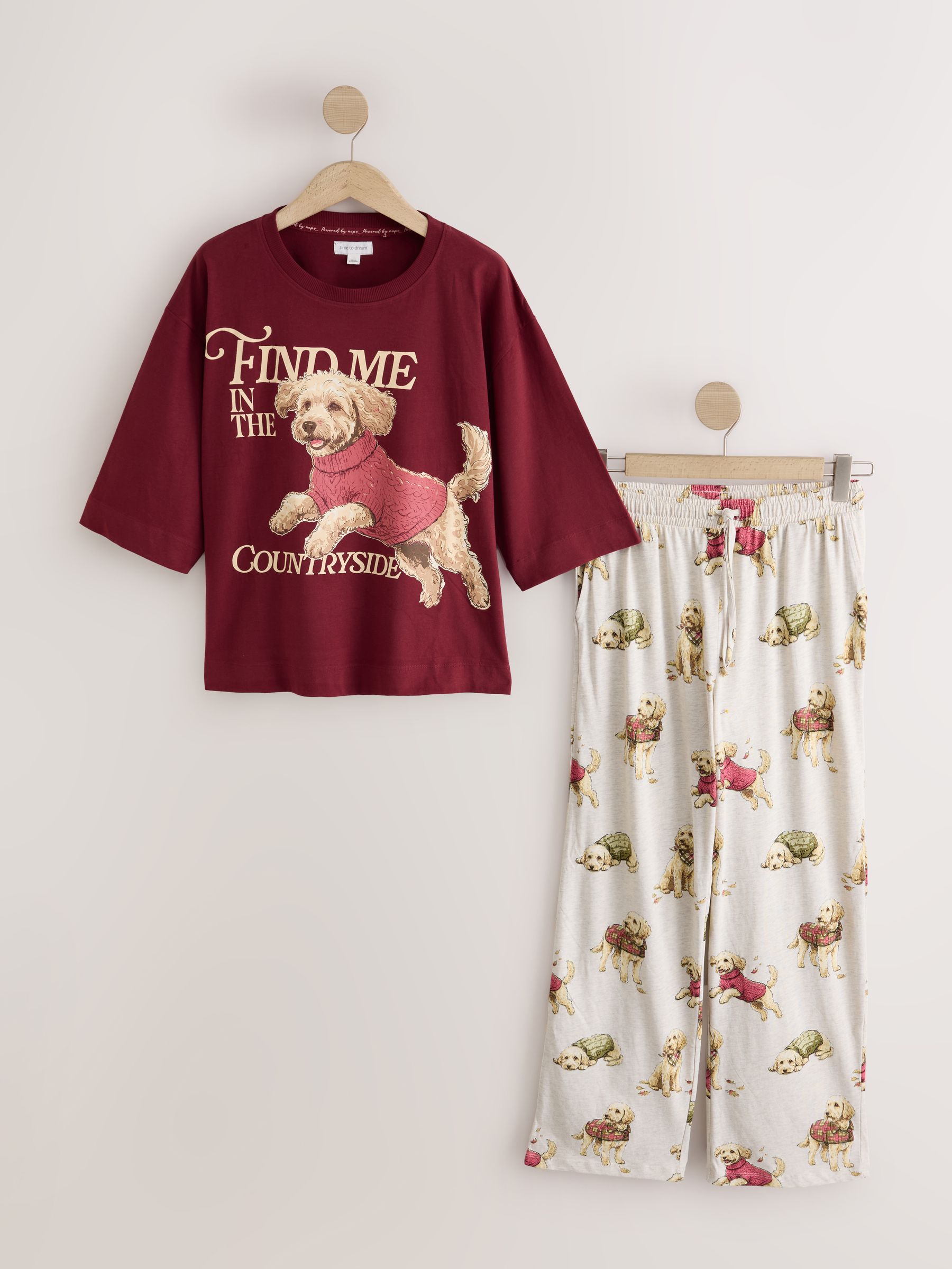 Short Sleeve Pyjamas - Burgundy Red Charlie The Cockapoo - Regular - SIP Worn