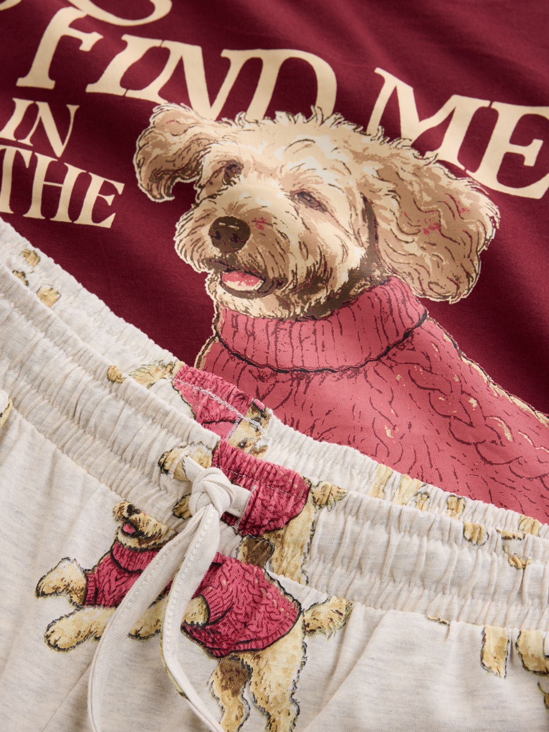 Short Sleeve Pyjamas - Burgundy Red Charlie The Cockapoo - Regular - SIP Worn