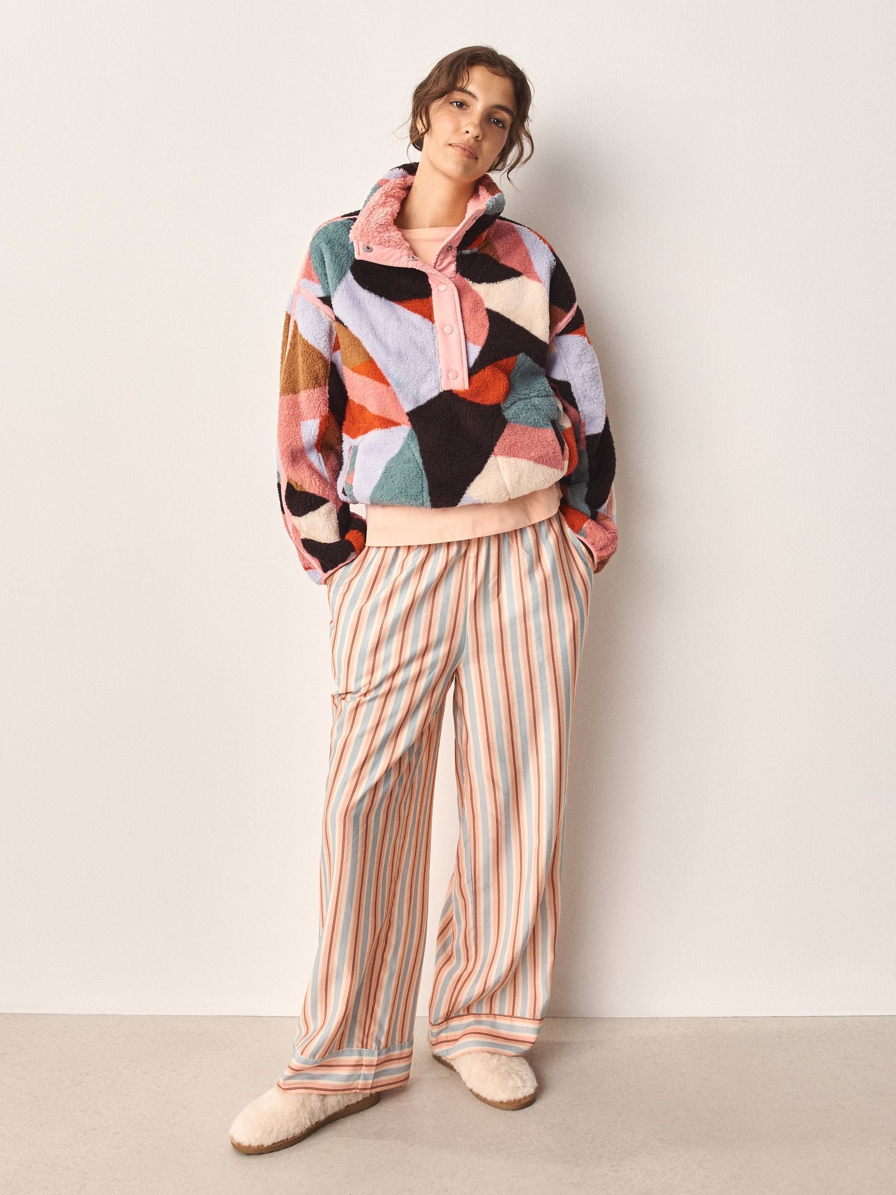 Half Zip Borg Fleece - Pink Abstract - Regular - SIP Worn