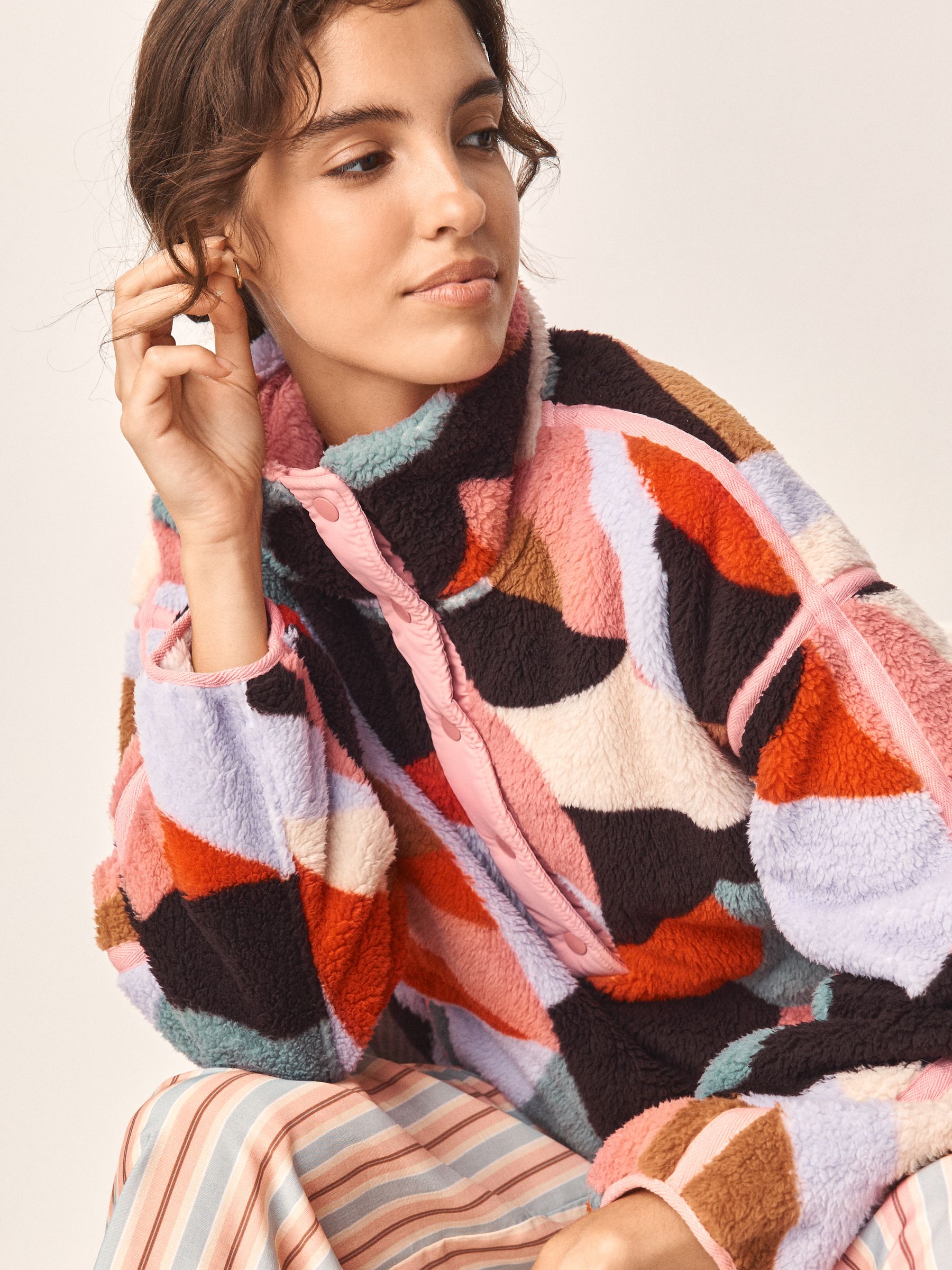 Half Zip Borg Fleece - Pink Abstract - Regular - SIP Worn