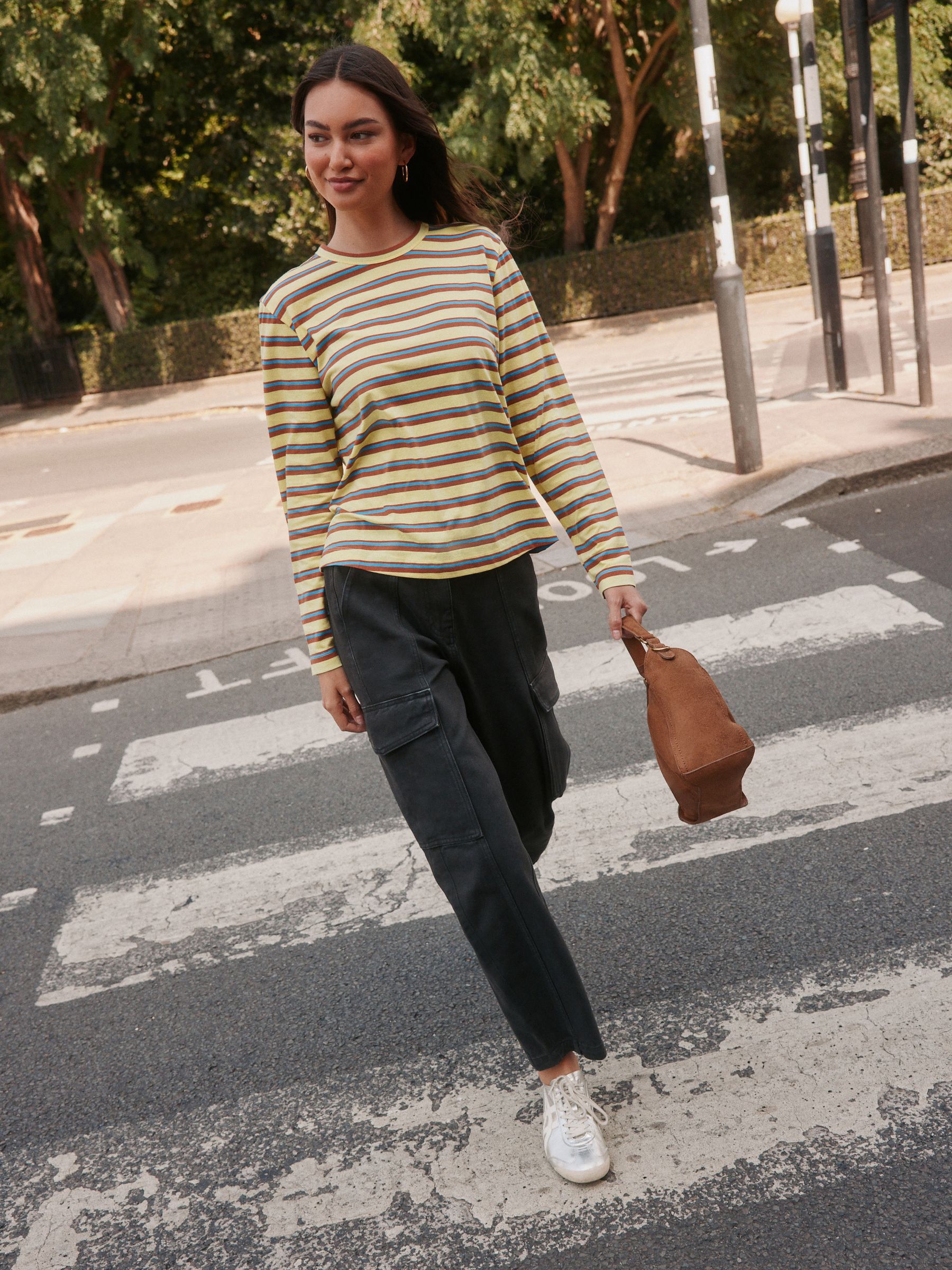 Long Sleeve Crew Neck T-Shirt - Yellow/Grey Stripe - Regular - Location Worn