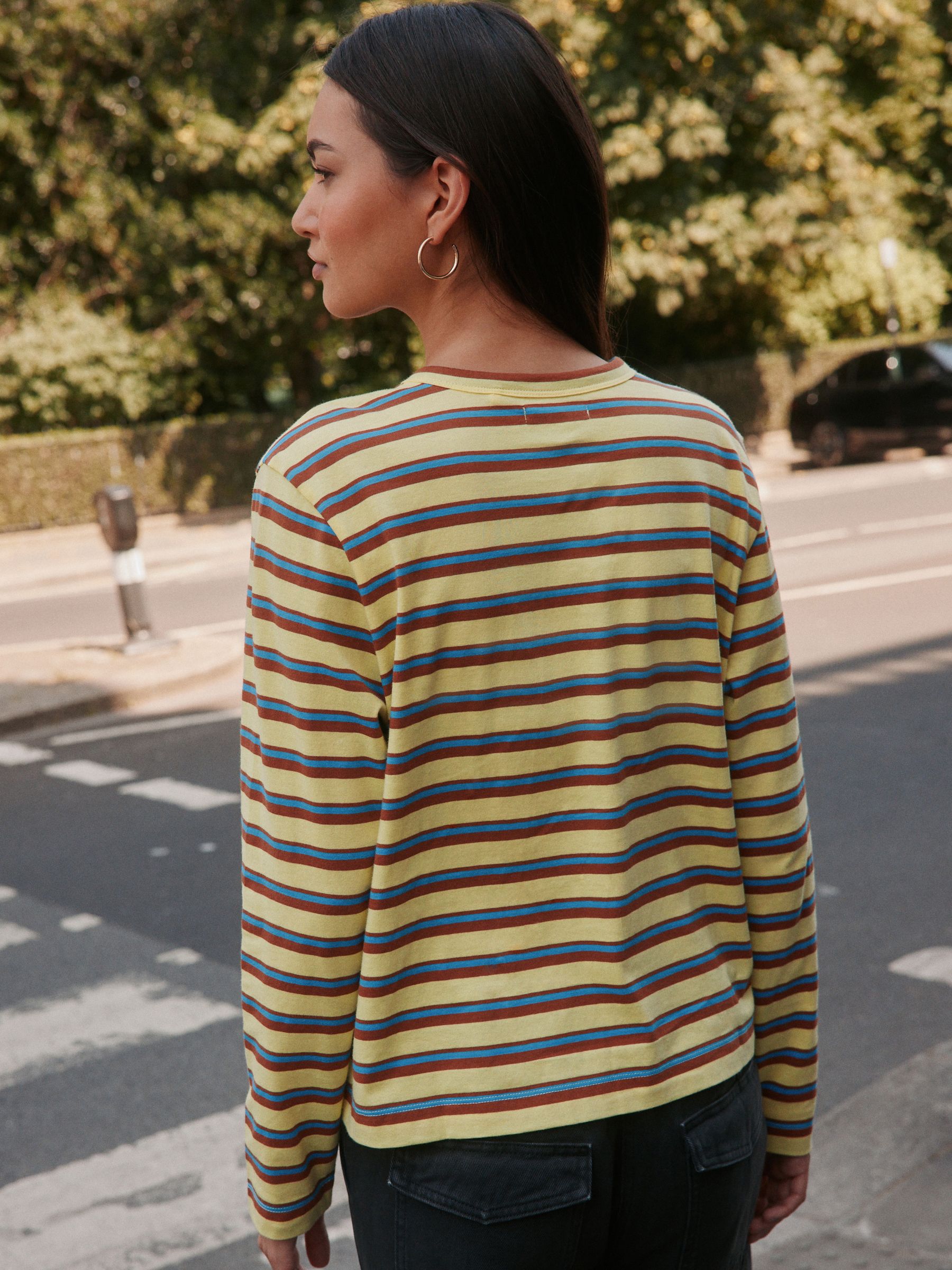 Long Sleeve Crew Neck T-Shirt - Yellow/Grey Stripe - Regular - Location Worn