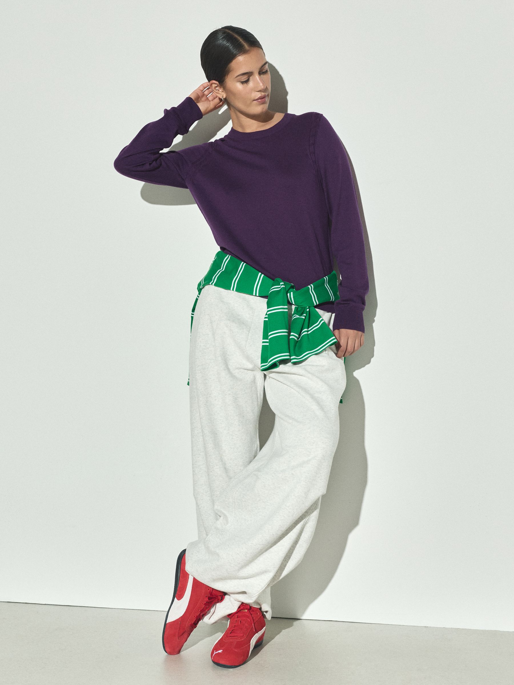 Cotton Rich Soft Touch Long Sleeve Crew Neck Jumper - Purple - Regular - SIP Worn