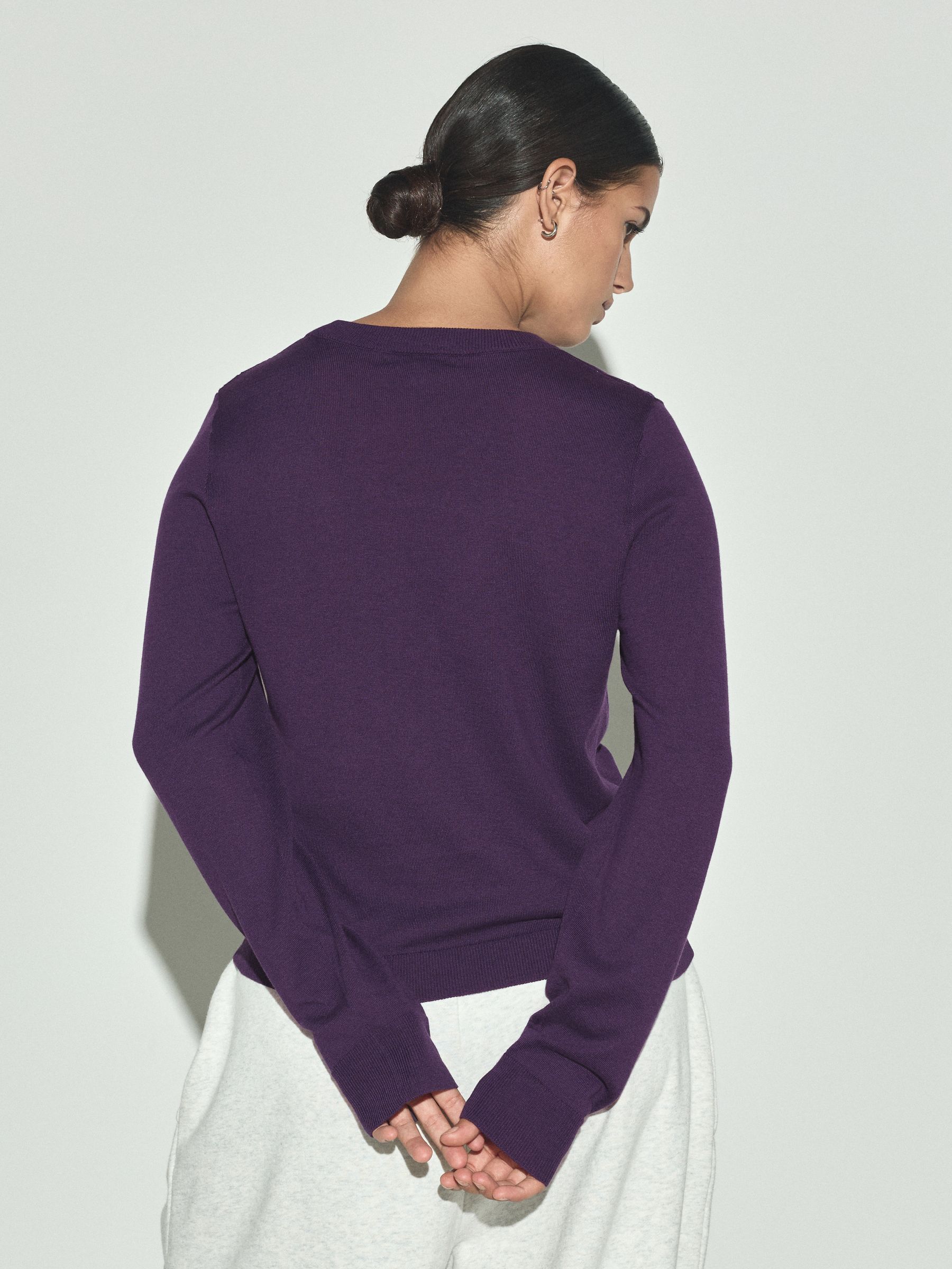 Cotton Rich Soft Touch Long Sleeve Crew Neck Jumper - Purple - Regular - SIP Worn