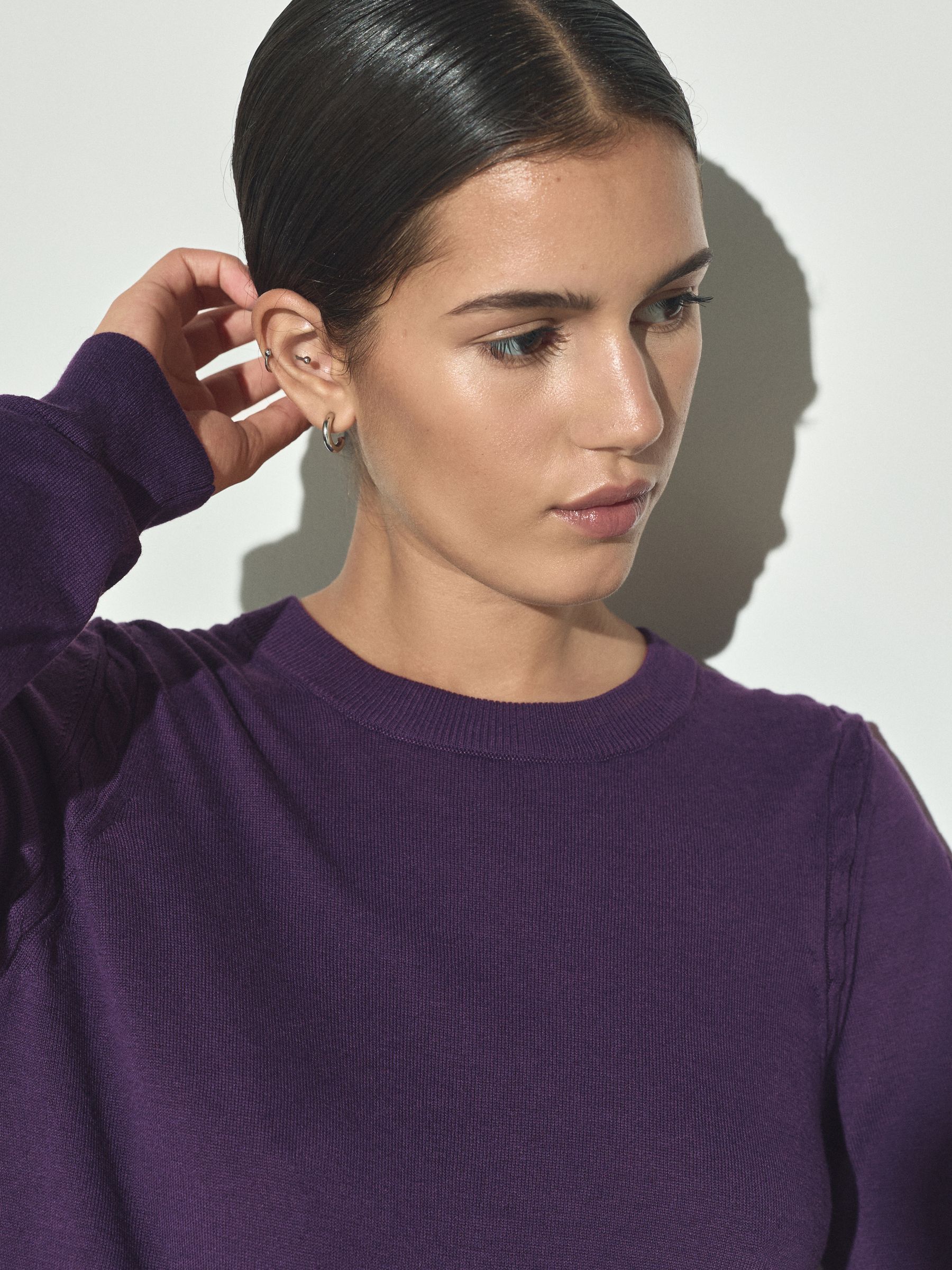 Cotton Rich Soft Touch Long Sleeve Crew Neck Jumper - Purple - Regular - SIP Worn