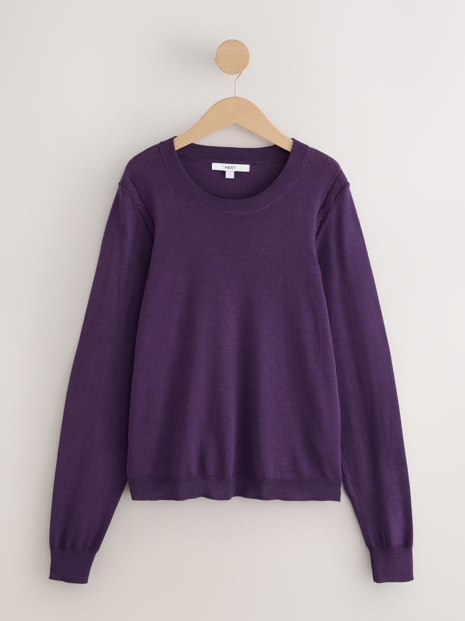 Cotton Rich Soft Touch Long Sleeve Crew Neck Jumper - Purple - Regular - SIP Still Life