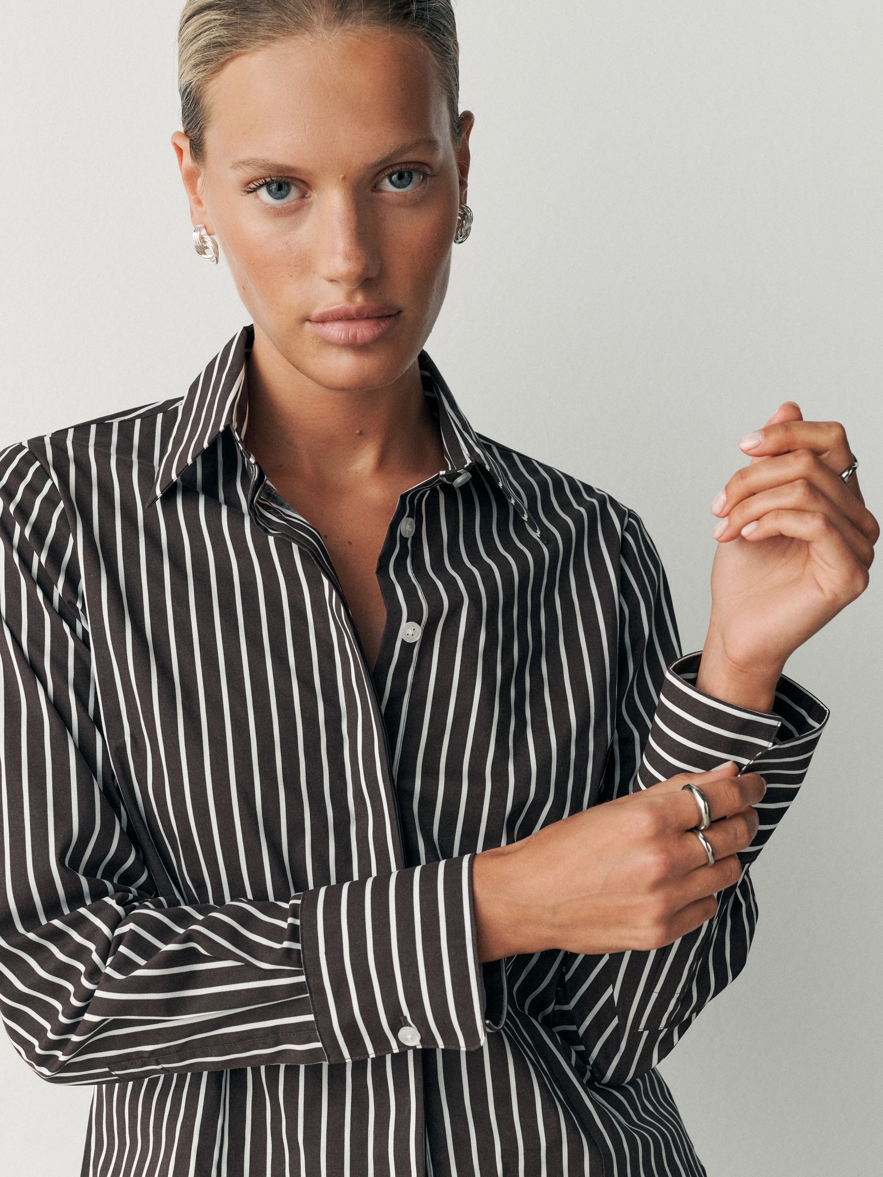 Fitted Stretch Essential Long Sleeve Shirt - Chocolate Brown Stripe - Regular - SIP Worn