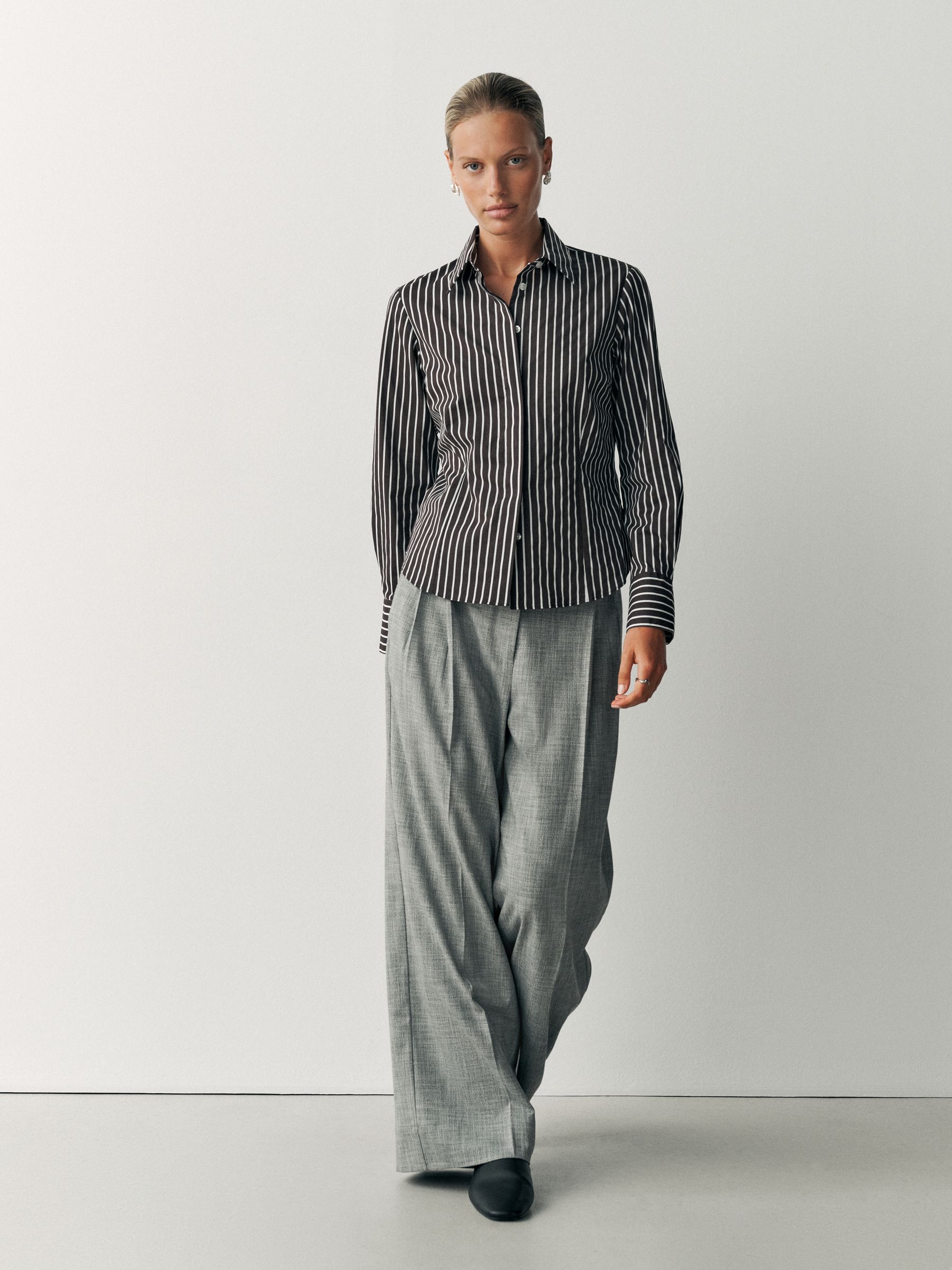 Fitted Stretch Essential Long Sleeve Shirt - Chocolate Brown Stripe - Regular - SIP Worn