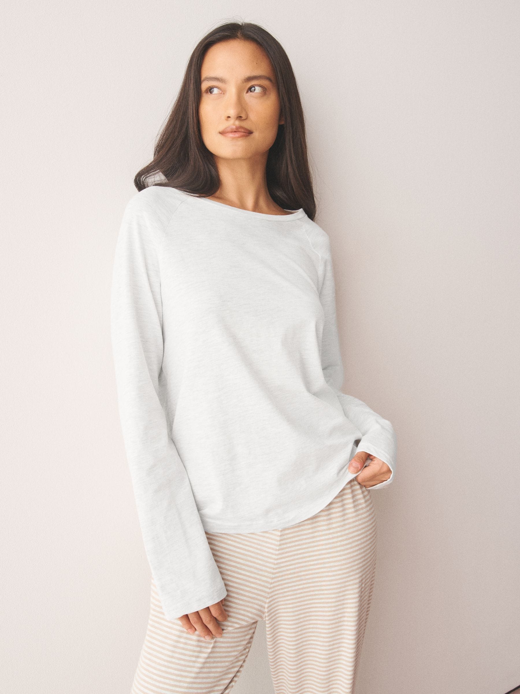 Long Sleeve Pyjamas - Ecru Stripe - Regular - SIP Worn