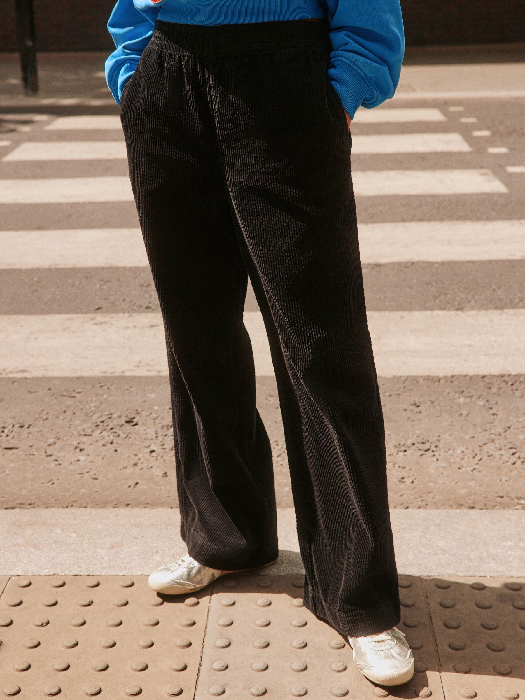 Wide Leg Soft Cord Trousers - Black - Regular - Location Worn