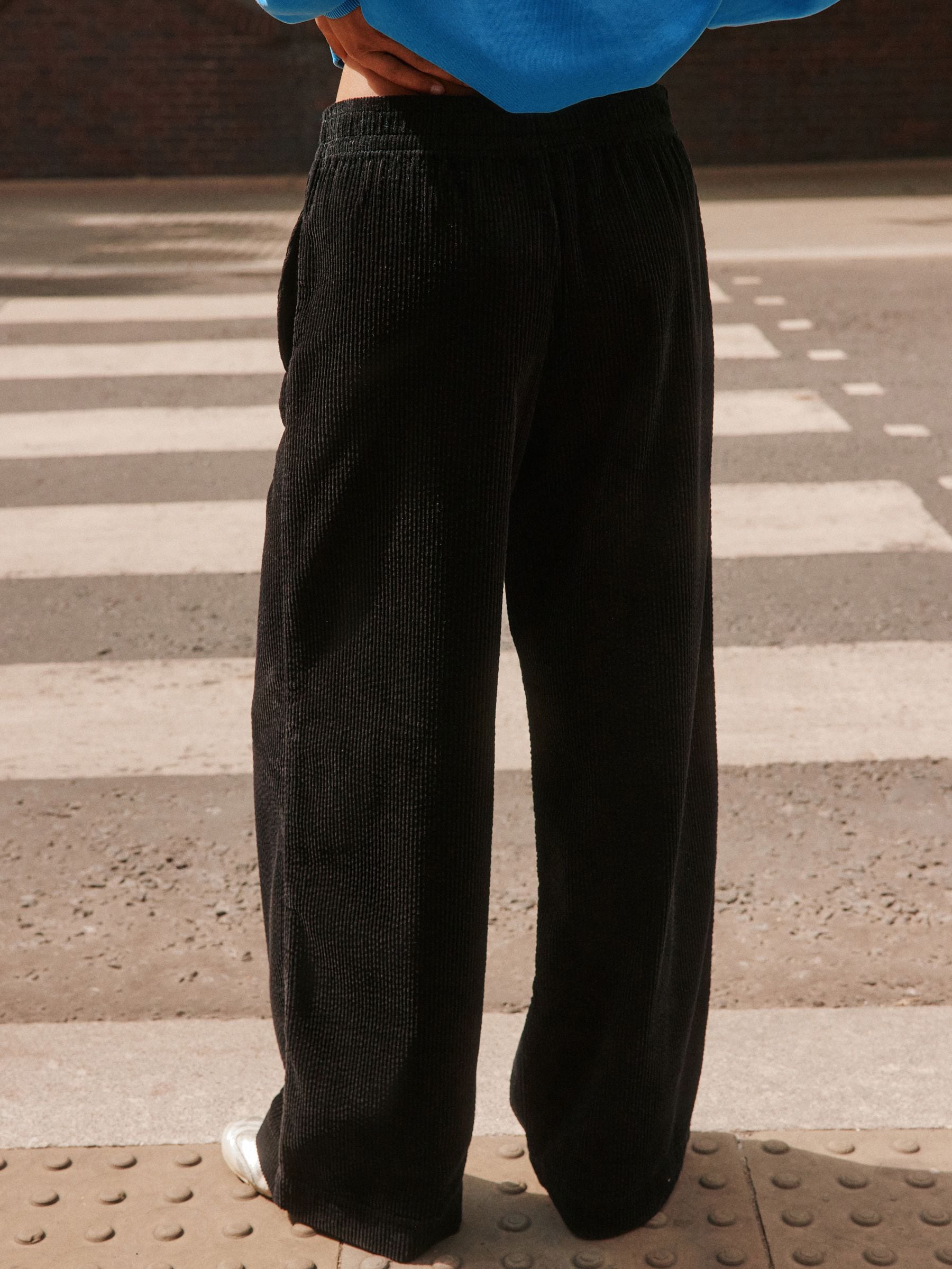 Wide Leg Soft Cord Trousers - Black - Regular - Location Worn