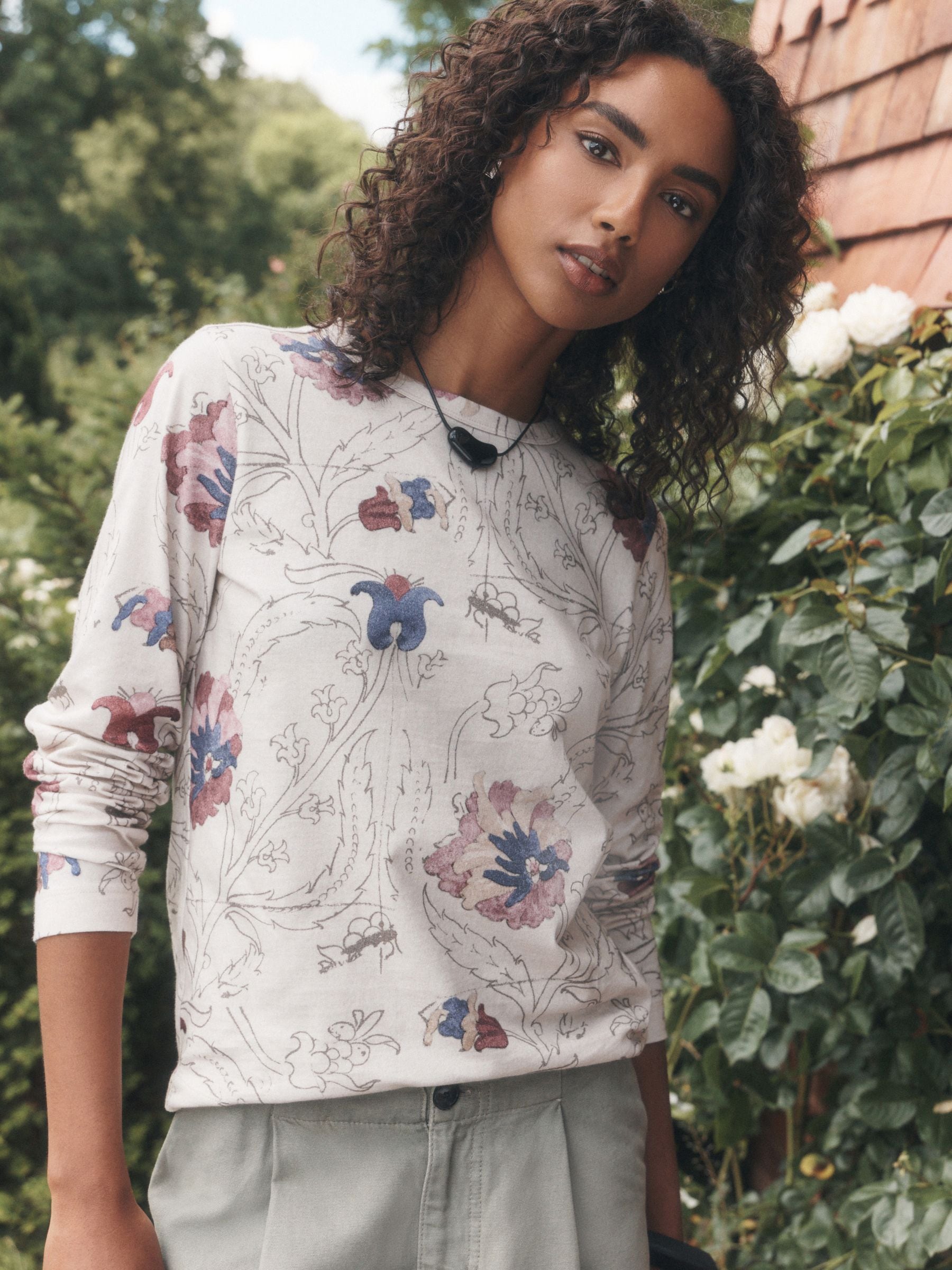 Long Sleeve Crew Neck T-Shirt - Floral National Trust X Next - Regular - Location Worn