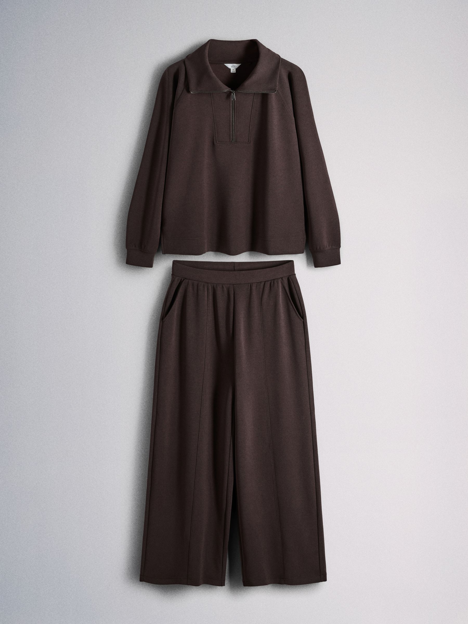 The Set Modal blend Half Zip Coord Loungewear Set - Brown - Regular - SIP Still Life