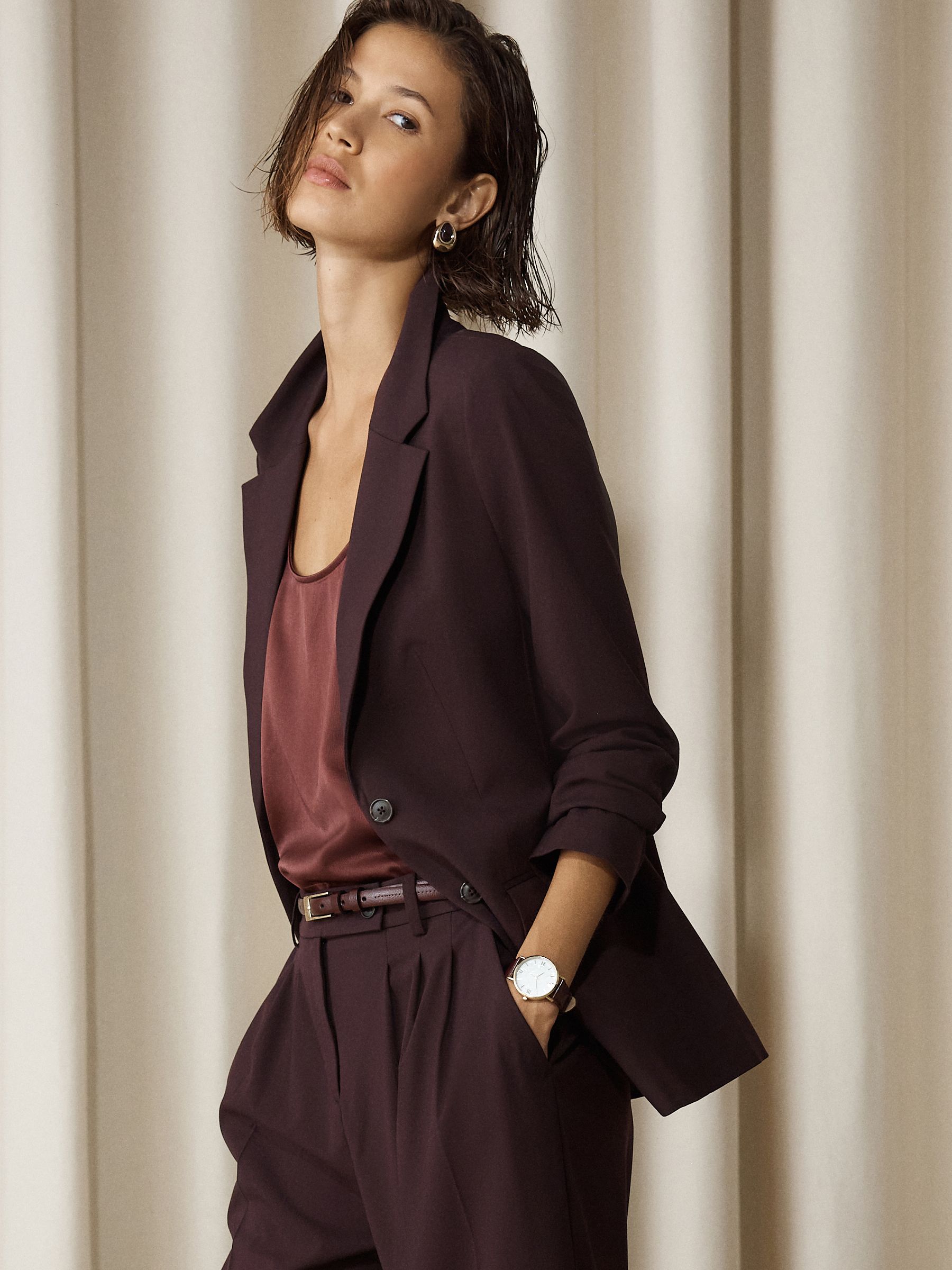 Tailored Single Breasted Blazer With Wool - Burgundy Red - Regular - Location Worn