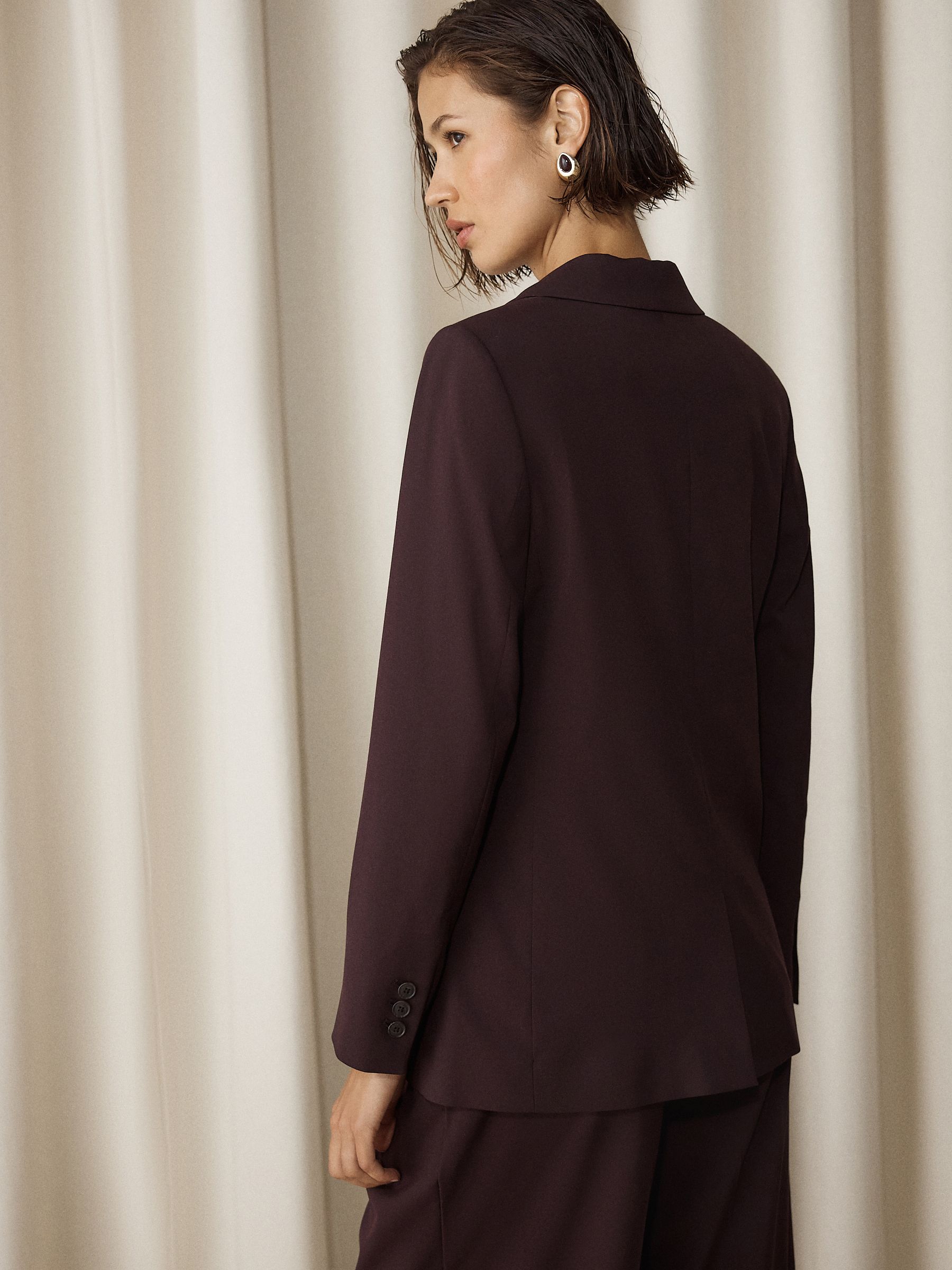 Tailored Single Breasted Blazer With Wool - Burgundy Red - Regular - Location Worn