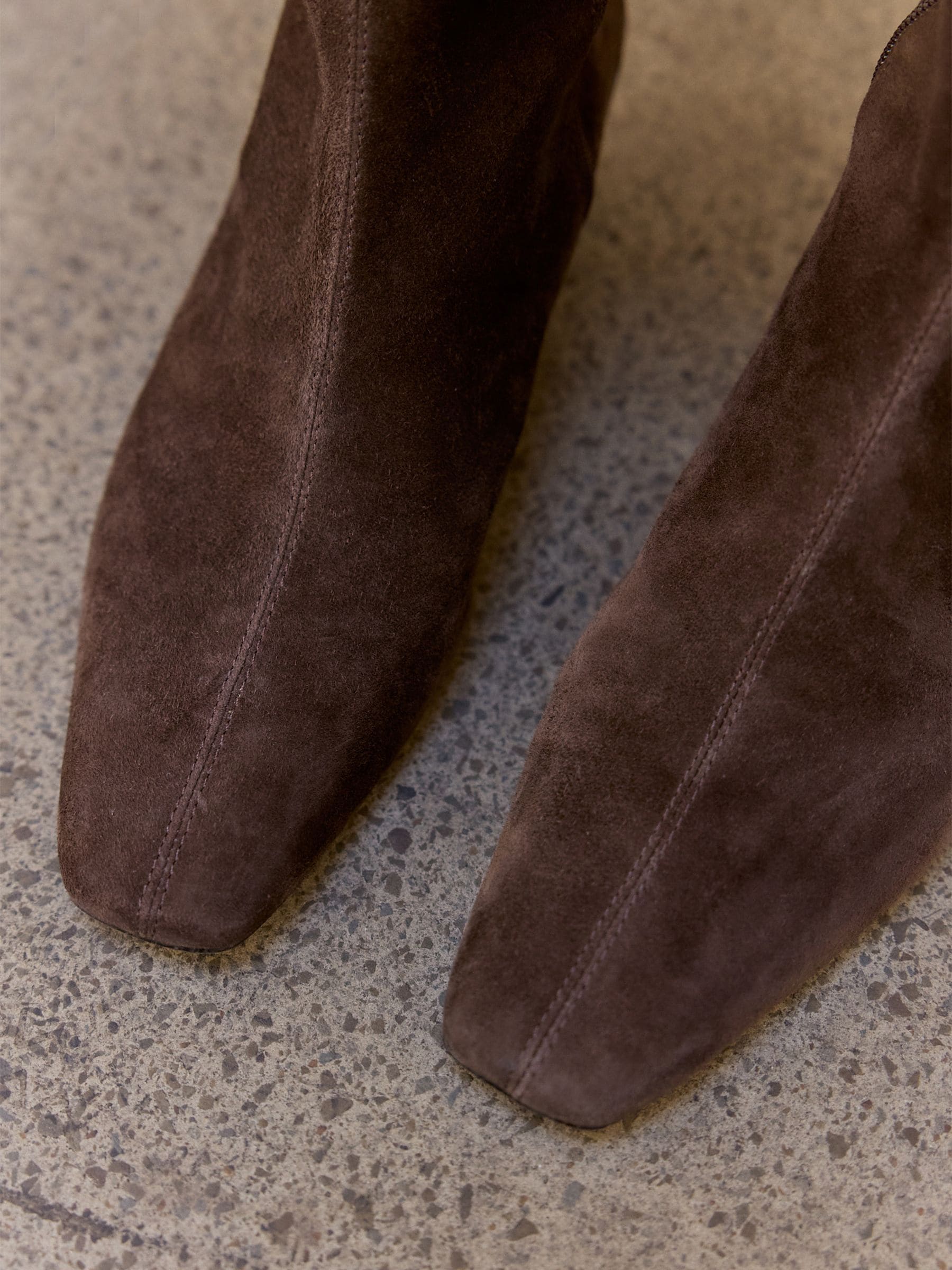 Forever Comfort® Low Wedge Suede Ankle Boots - Chocolate Brown - Standard/Wide Fit - Location Worn