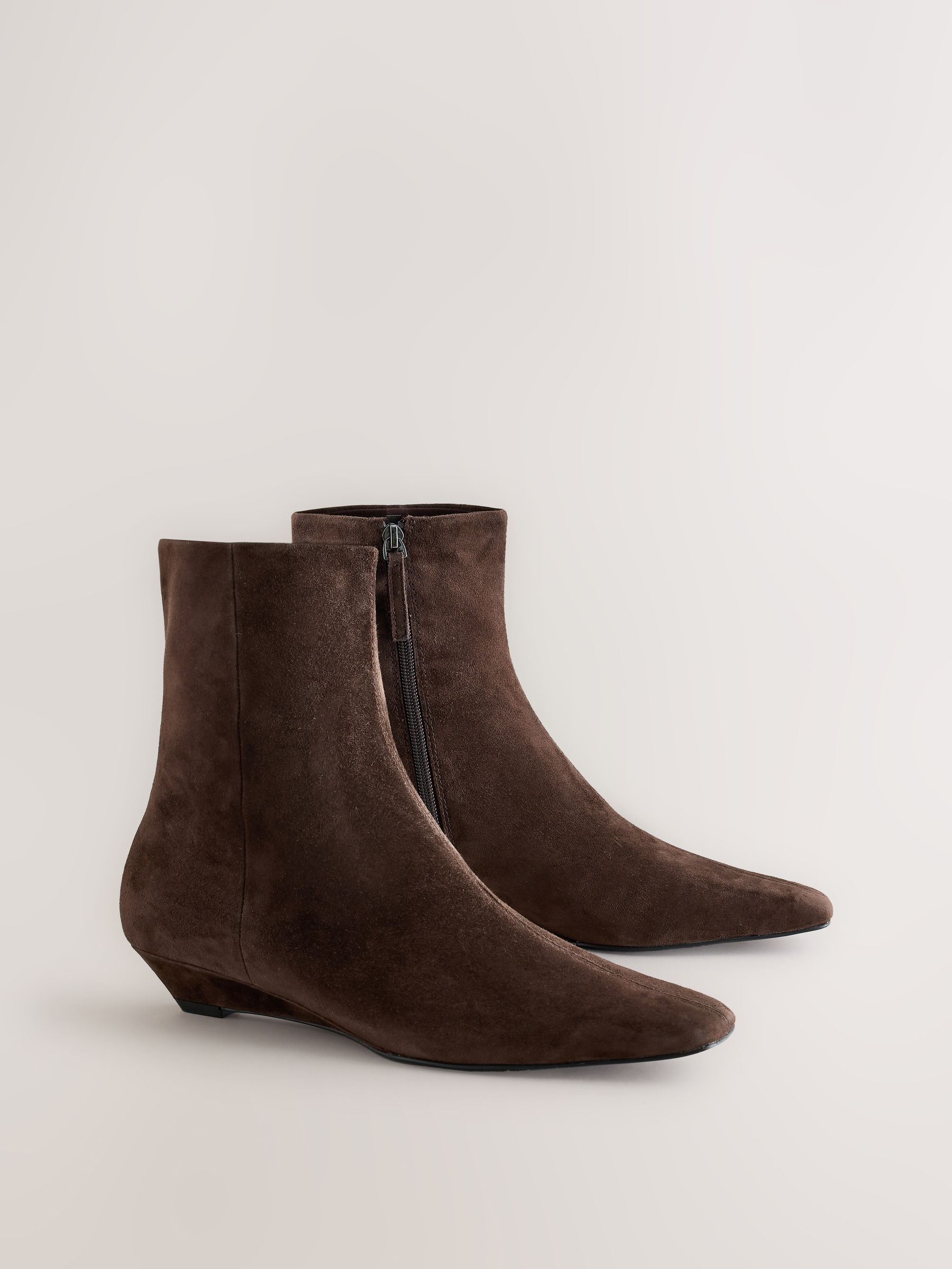 Forever Comfort® Low Wedge Suede Ankle Boots - Chocolate Brown - Standard/Wide Fit - SIP Still Life