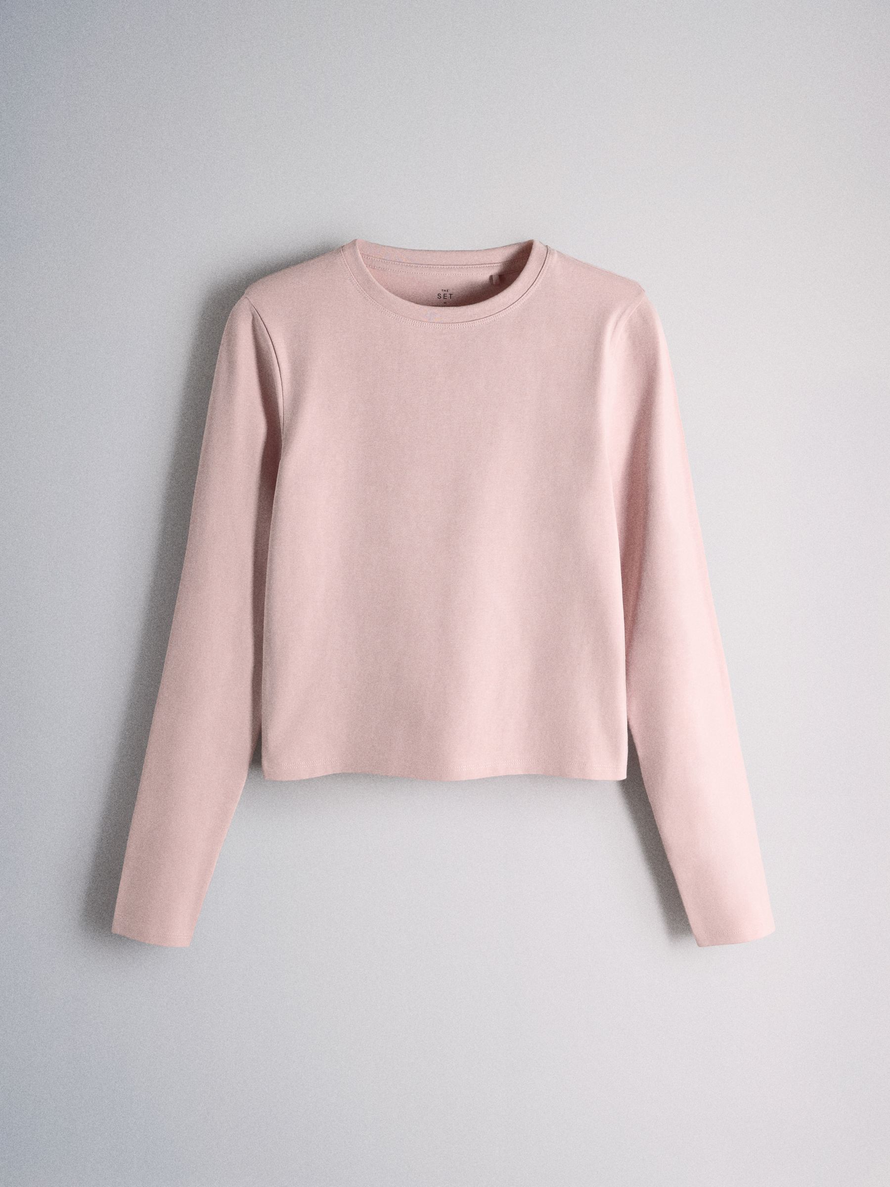 The Set 4 Pack Long Sleeve Skinny Fit Cropped T-Shirts - Burgundy Red/Navy Blue/Pink/White - Regular - SIP Still Life