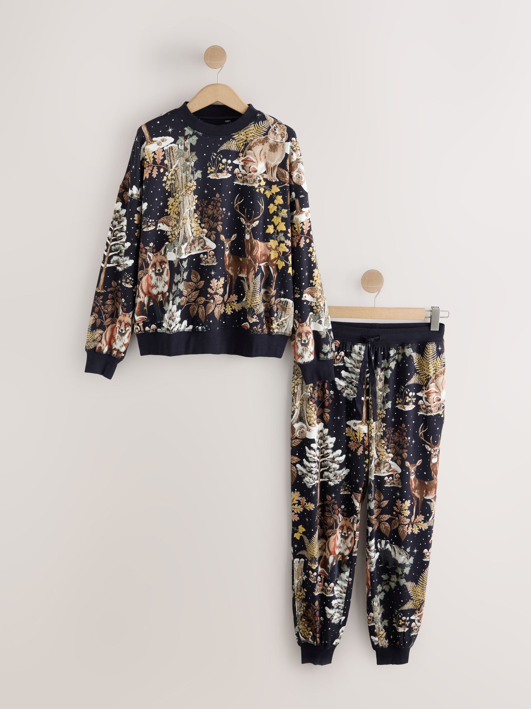 Cosy Long Sleeve Pyjamas Set - Navy Woodland - Regular - SIP Still Life