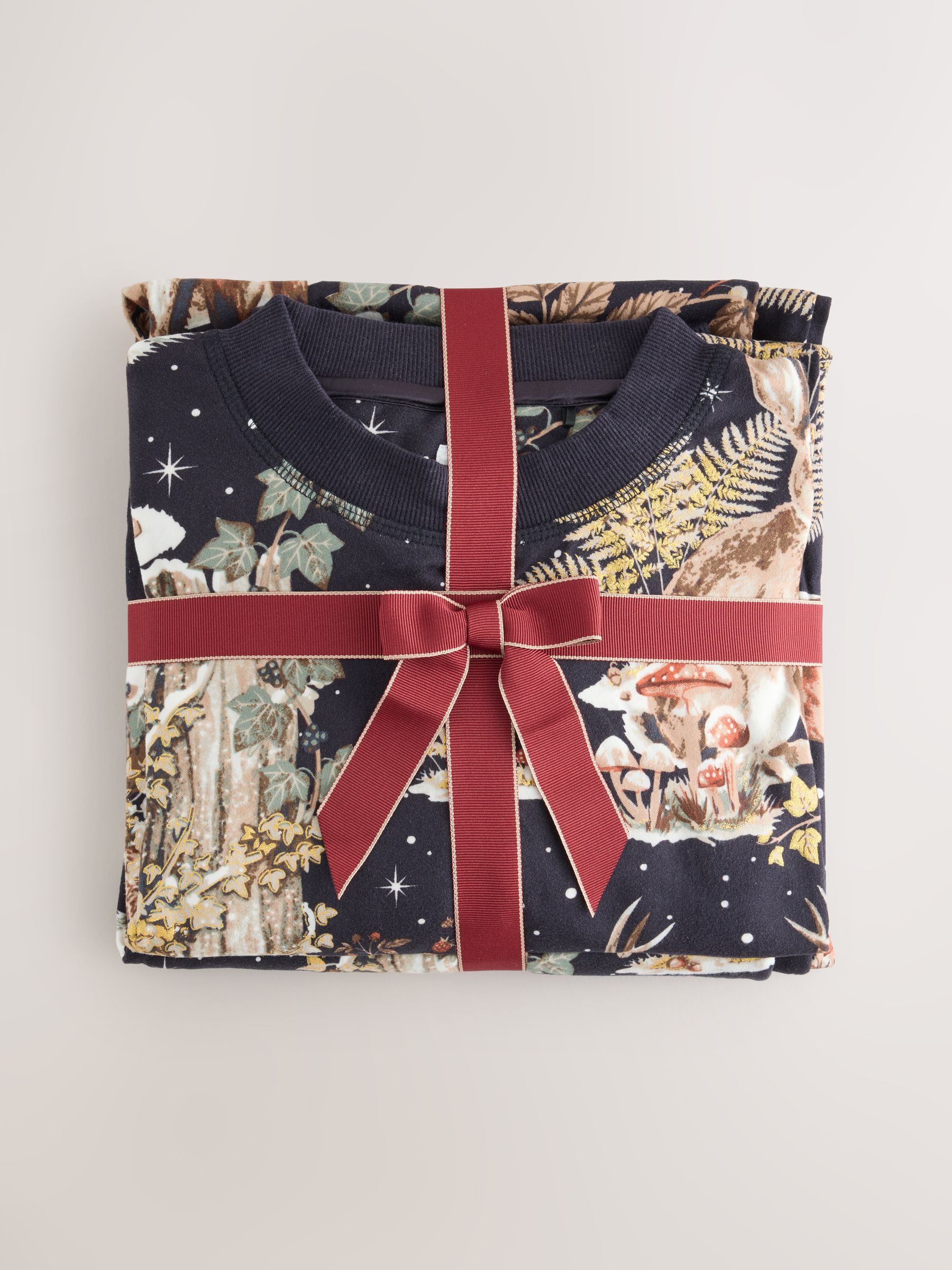 Cosy Long Sleeve Pyjamas Set - Navy Woodland - Regular - SIP Still Life