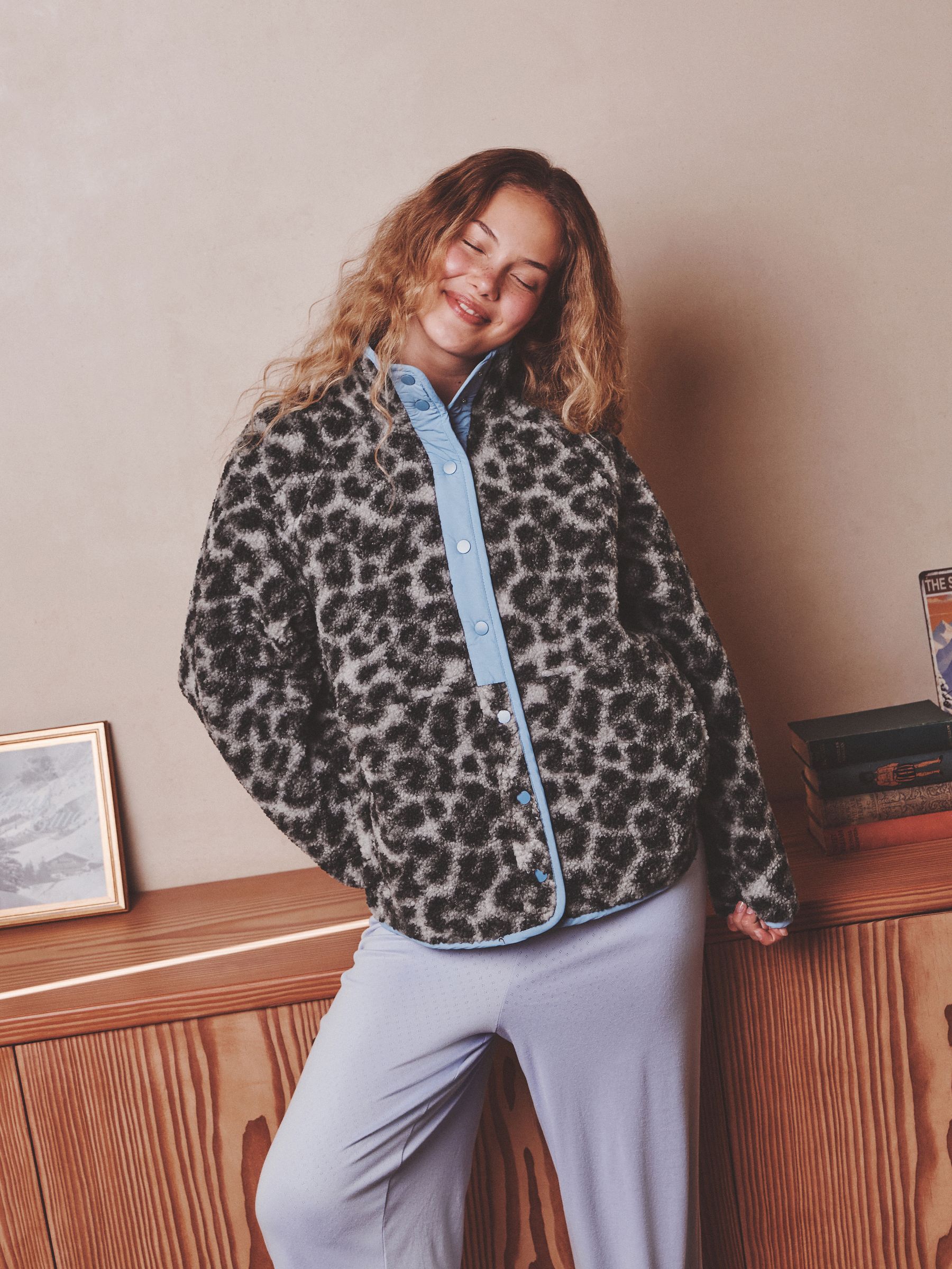 Button Through Borg Fleece - Animal - Regular - Location Worn