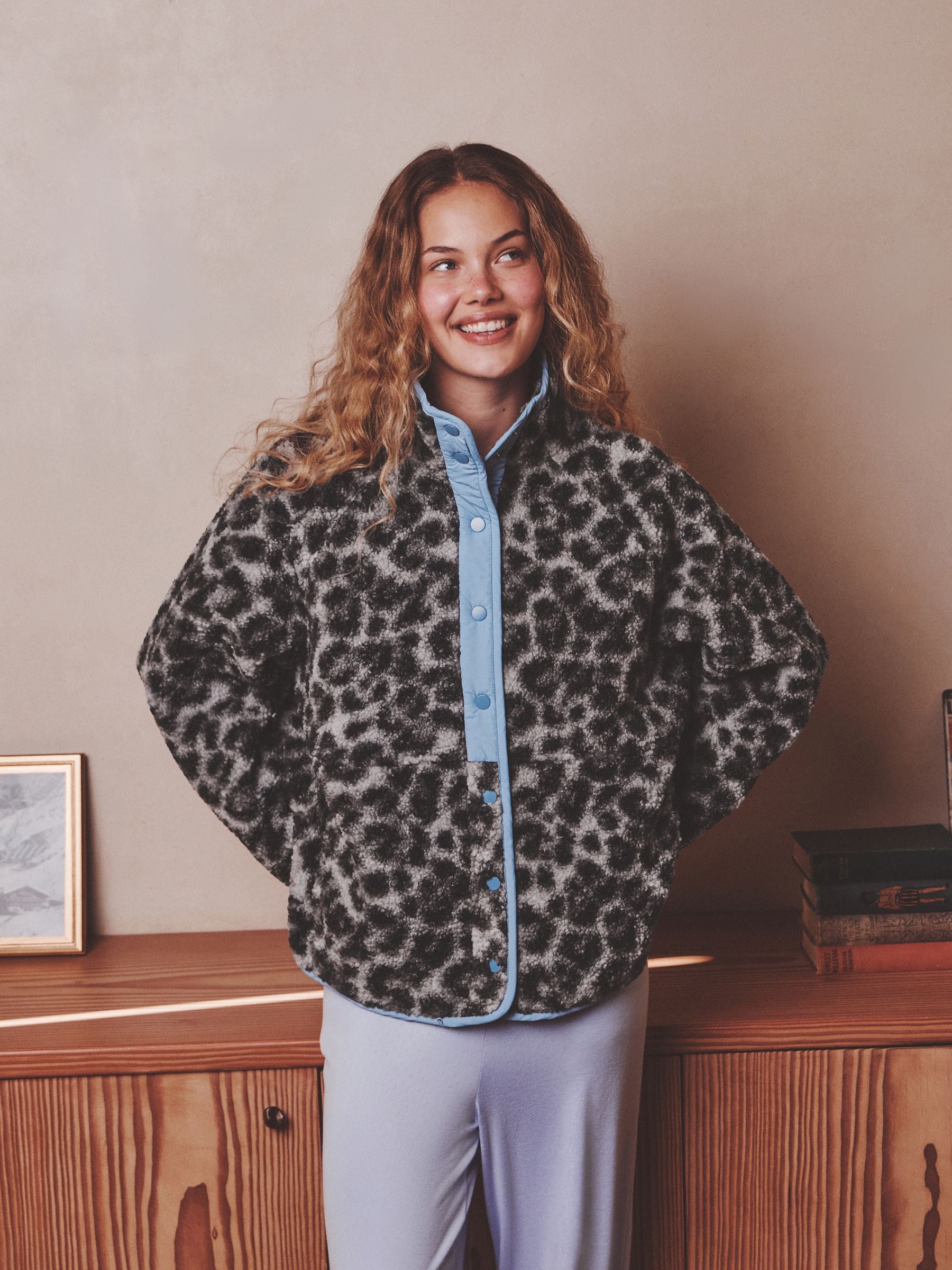 Button Through Borg Fleece - Animal - Regular - Location Worn