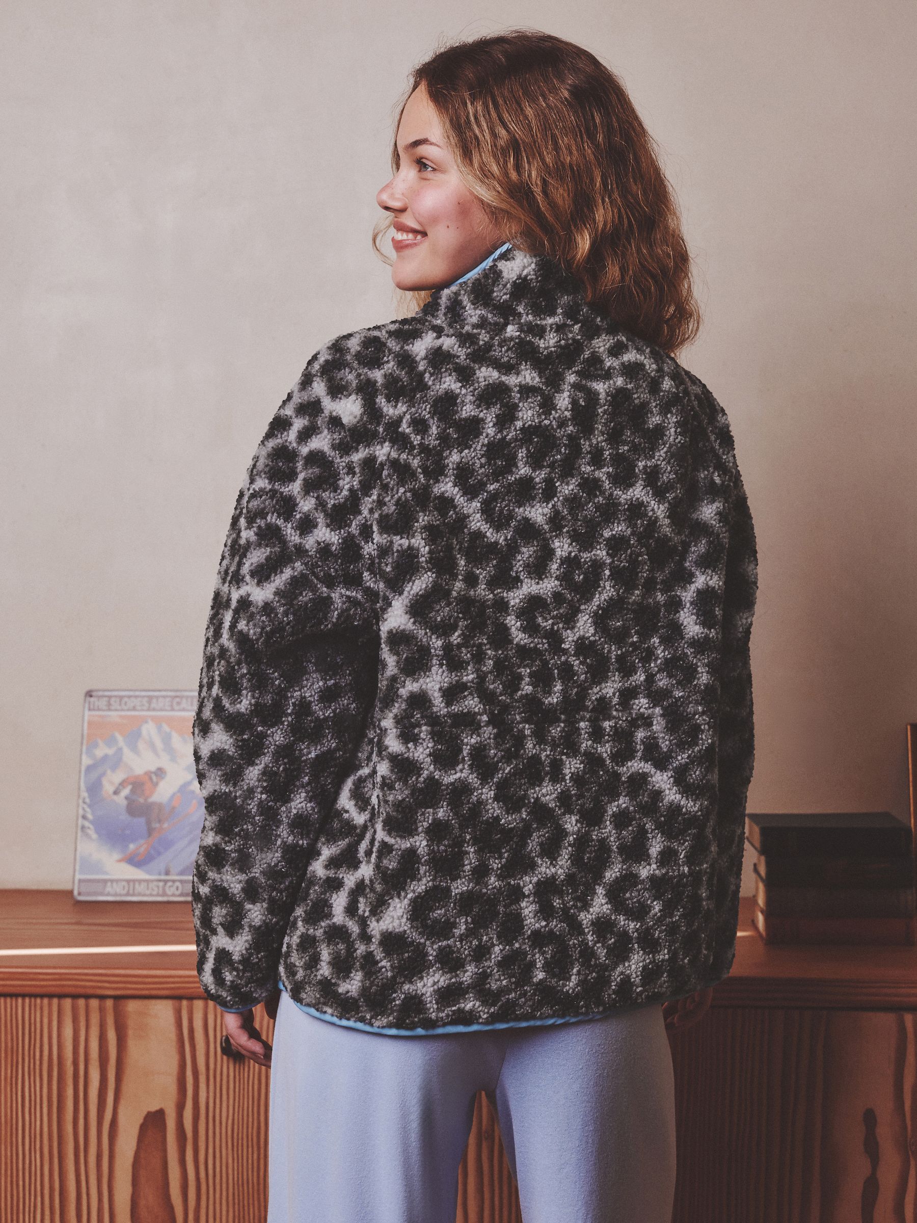 Button Through Borg Fleece - Animal - Regular - Location Worn