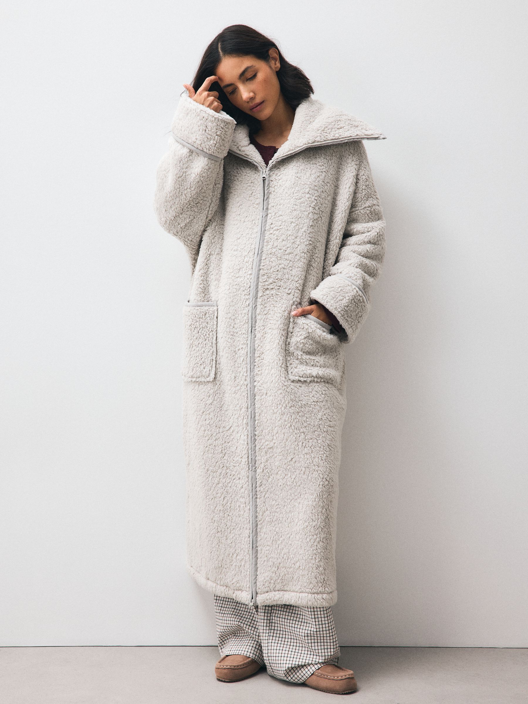 Full Zip Teddy Robe - Grey - Regular - SIP Worn