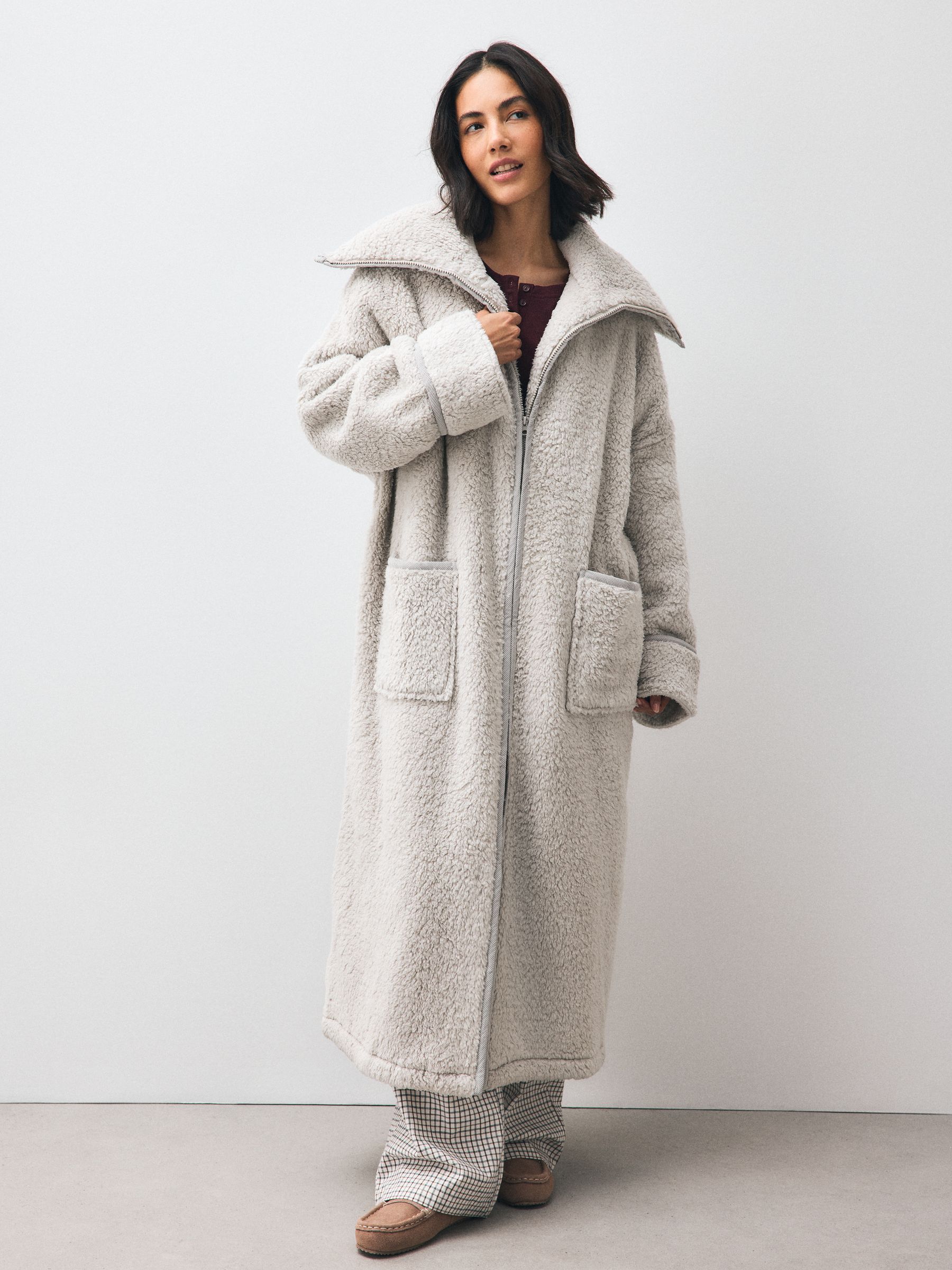 Full Zip Teddy Robe - Grey - Regular - SIP Worn