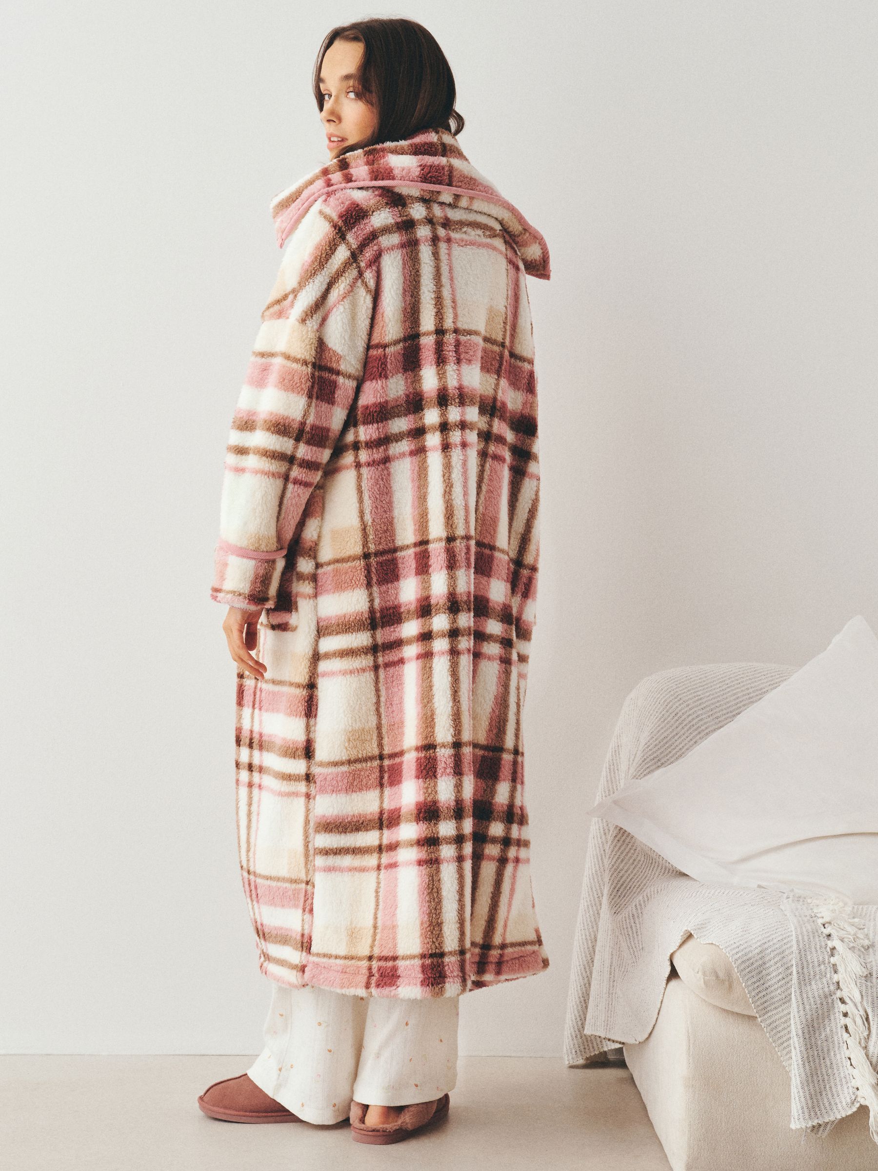 Full Zip Teddy Robe - Pink Check - Regular - SIP Worn