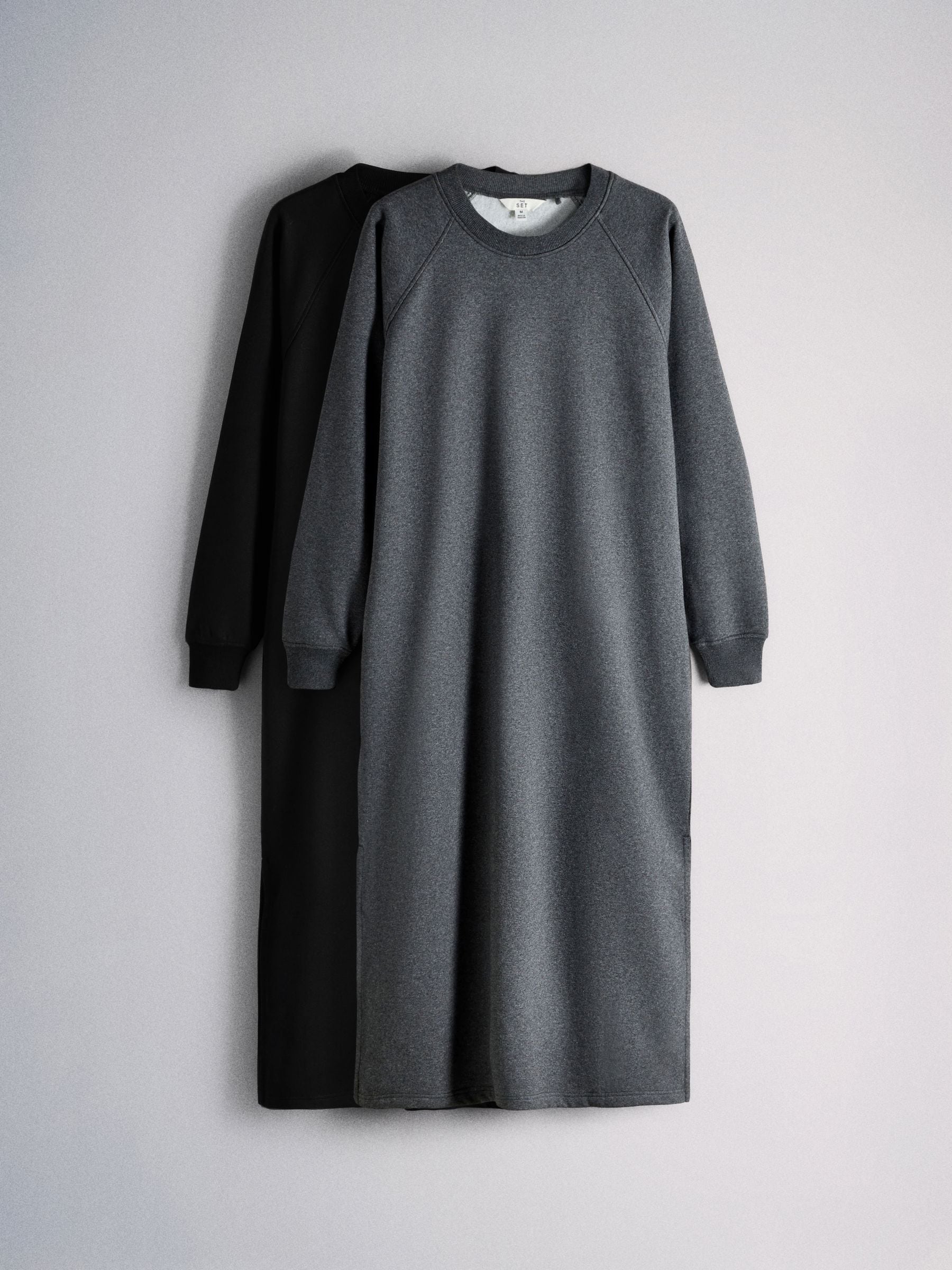 The Set 2 Pack Maxi Sweat Dresses - Grey Marl/Black - Regular - SIP Still Life