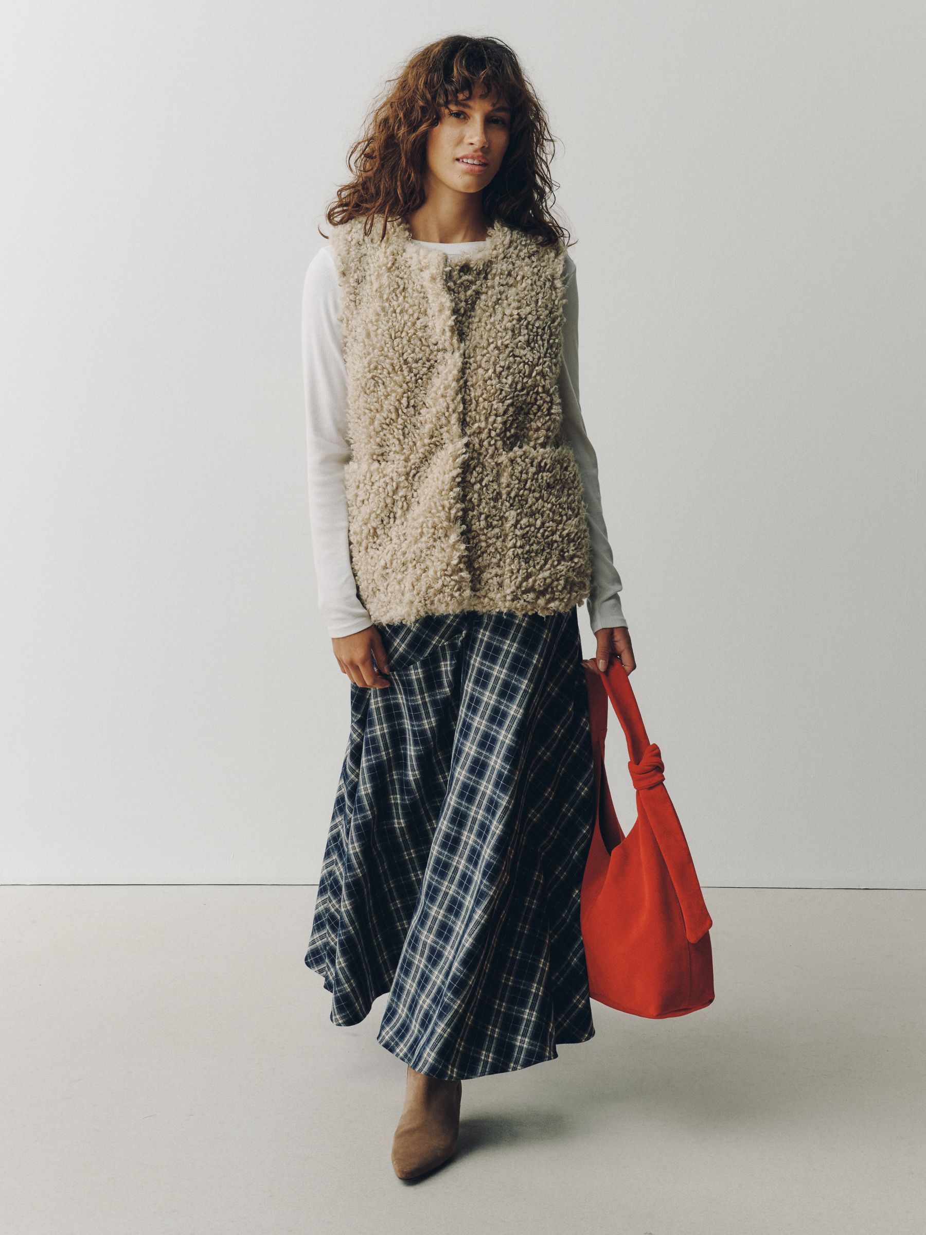 Drop Waist Brushed Maxi Skirt - Navy Blue Check - Regular - SIP Worn