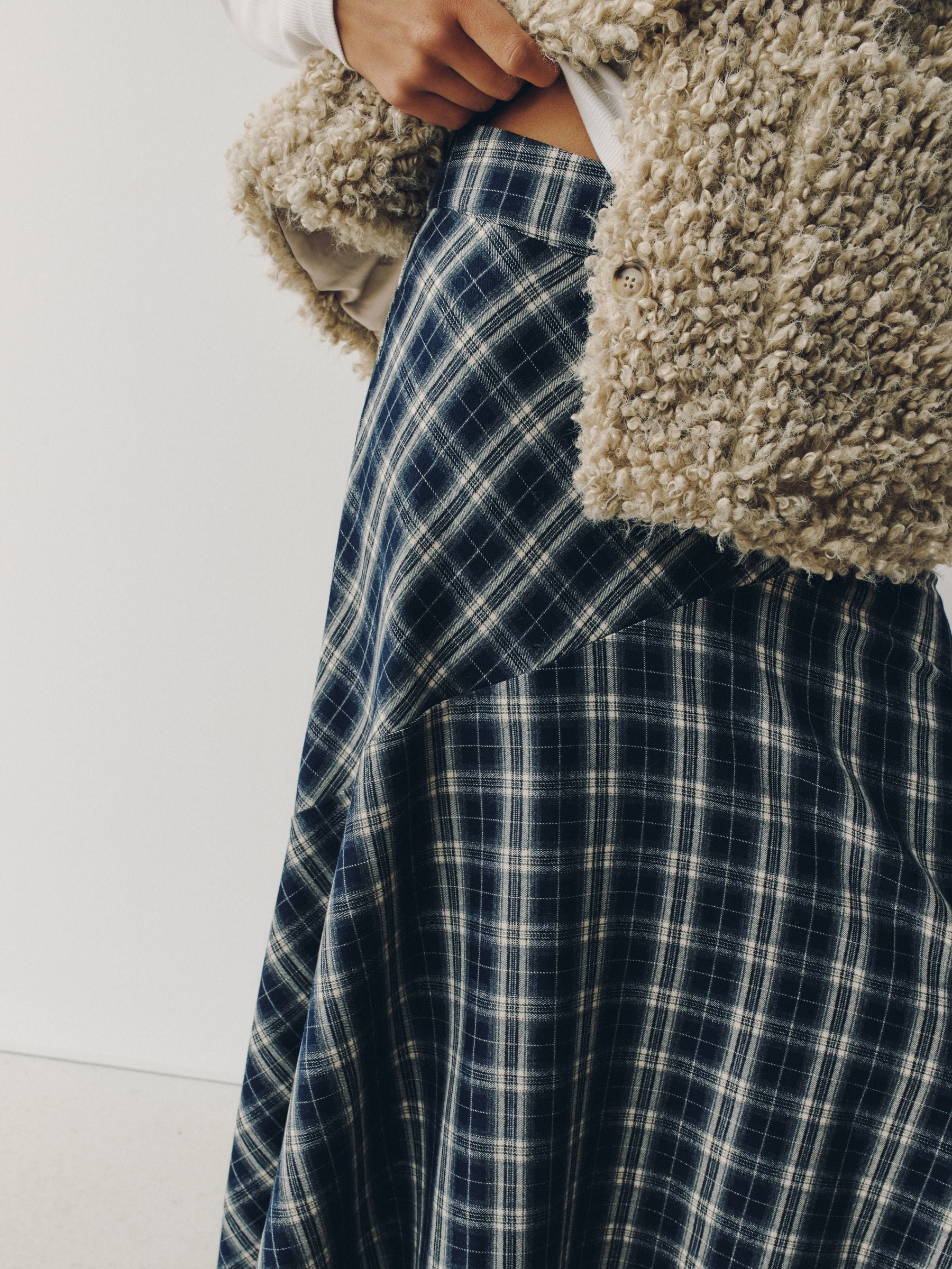 Drop Waist Brushed Maxi Skirt - Navy Blue Check - Regular - SIP Worn