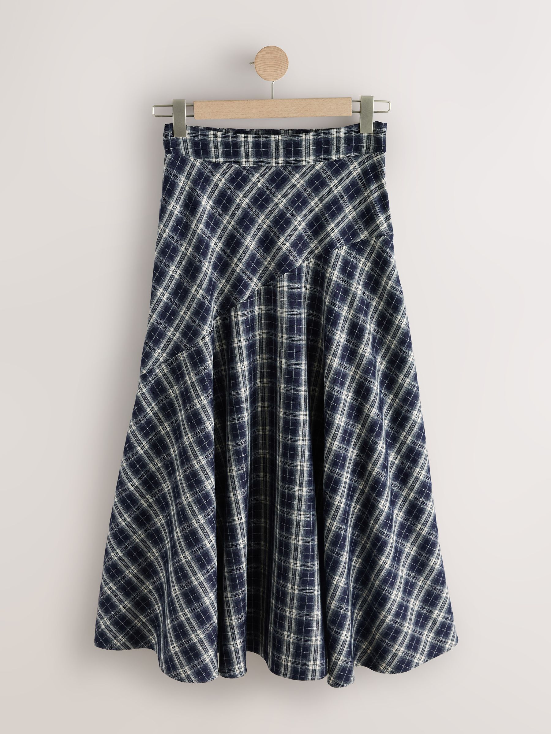 Drop Waist Brushed Maxi Skirt - Navy Blue Check - Regular - SIP Still Life